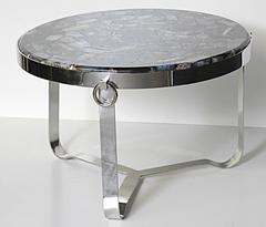 Round Chrome Coffee Table with Agate Top, in the Manner of Maison Jansen