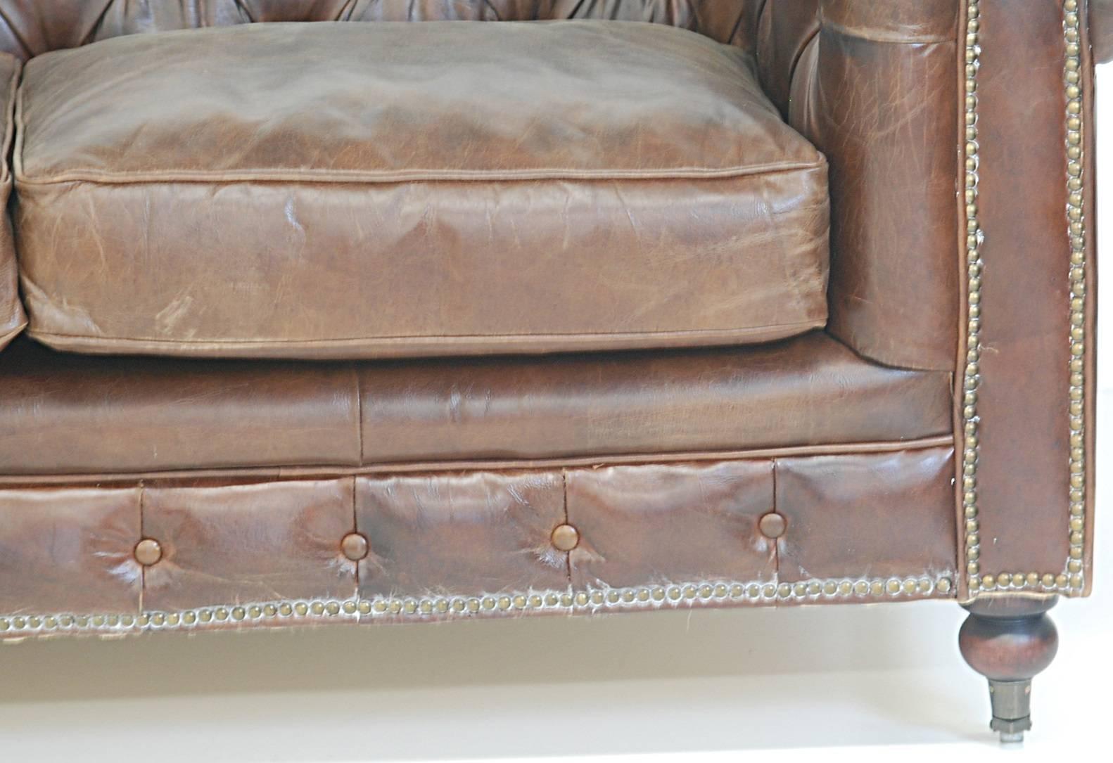 Chesterfield Style Leather Loveseat In Good Condition In Philadelphia, PA