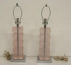 Pair of Modern Abstract Lucite Column Lamps