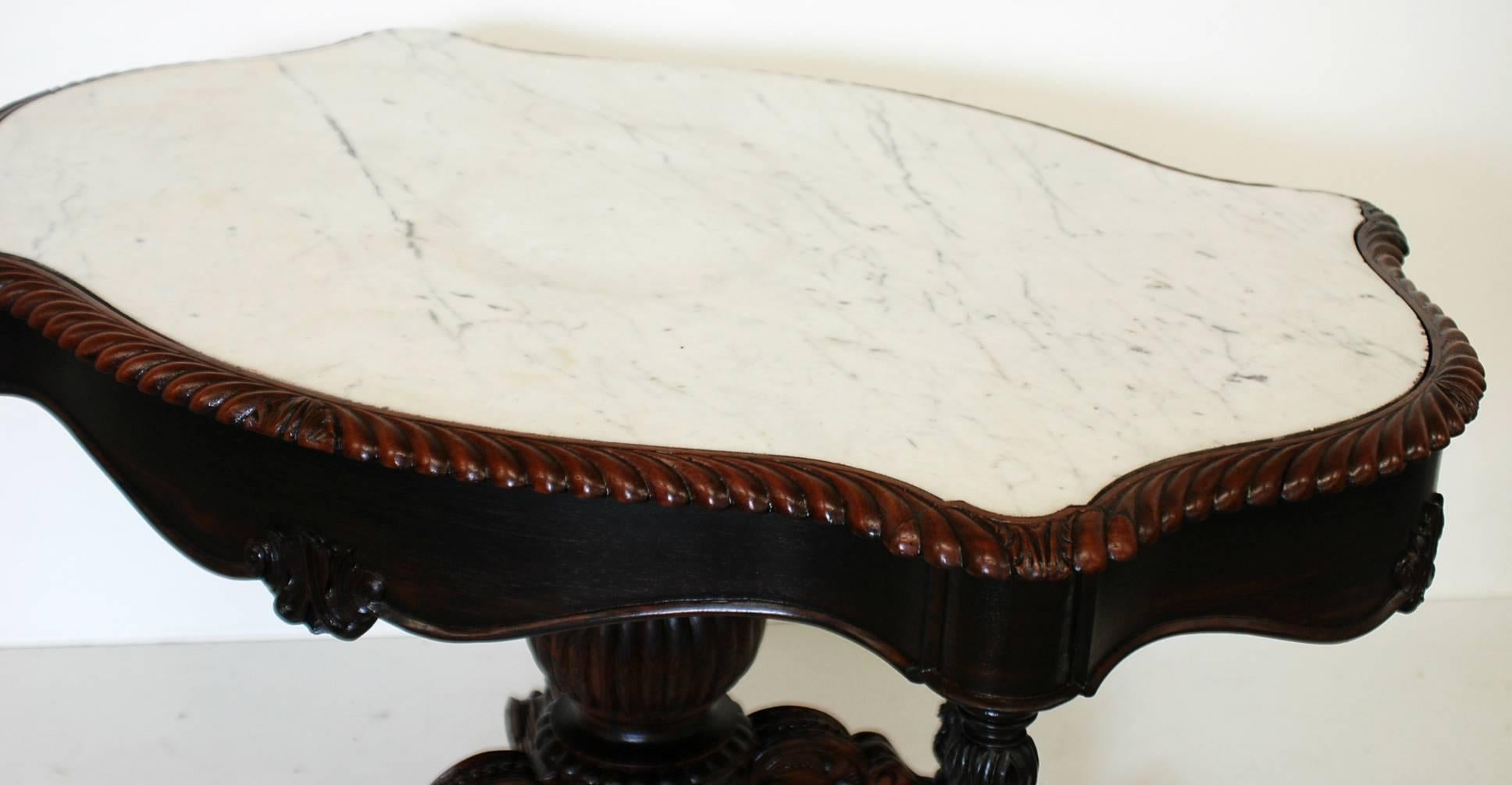 Carved Victorian Marble Turtle Top Center Table