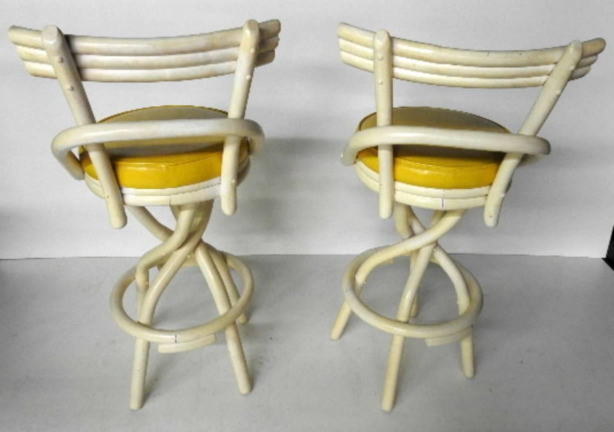 American Pair of James Mont Style Barstools by Hermosa Rattan For Sale