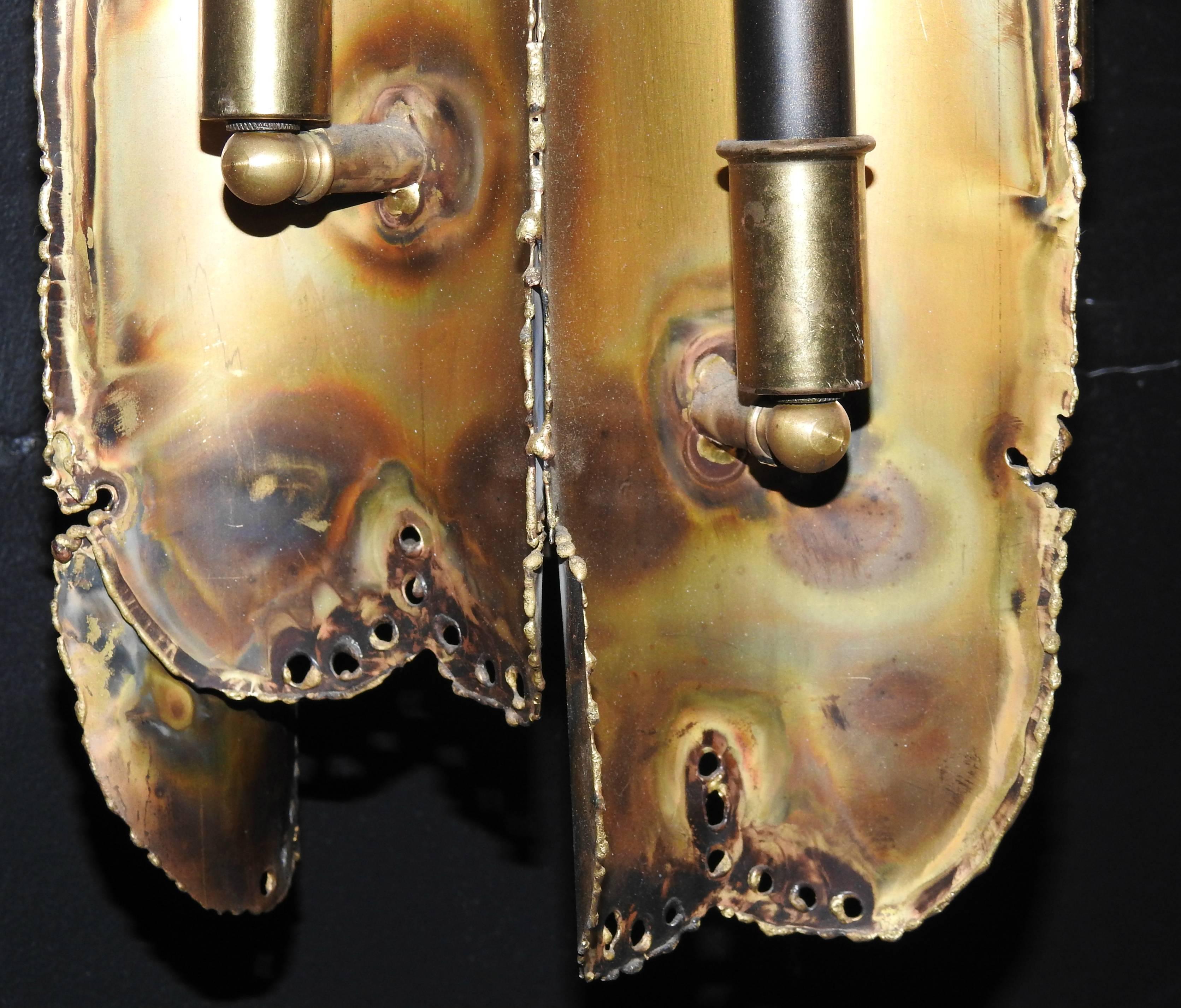 American Brutalist Torch Cut Brass Hanging Light by Tom Green for Feldman For Sale
