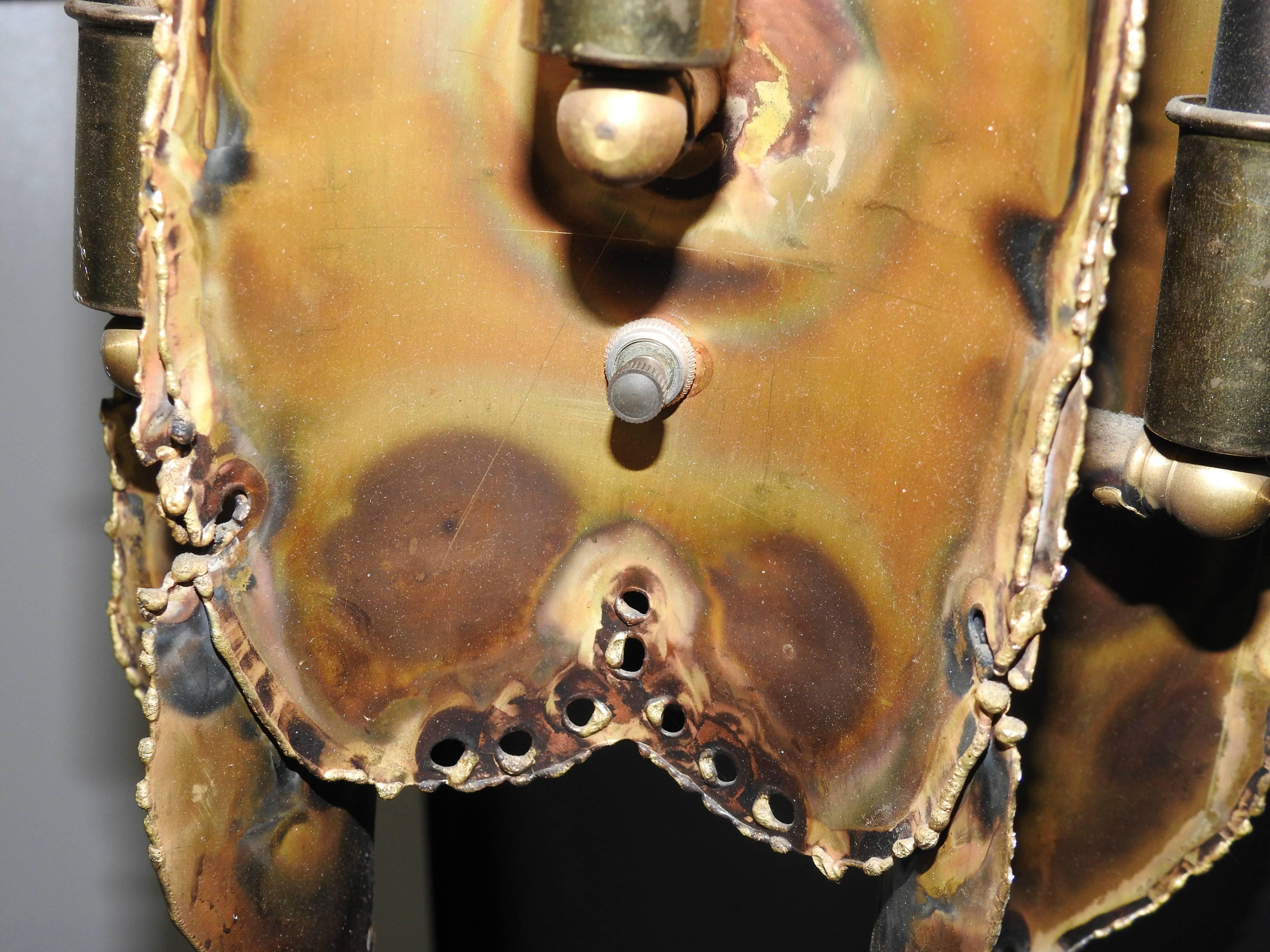 Brutalist Torch Cut Brass Hanging Light by Tom Green for Feldman For Sale 1