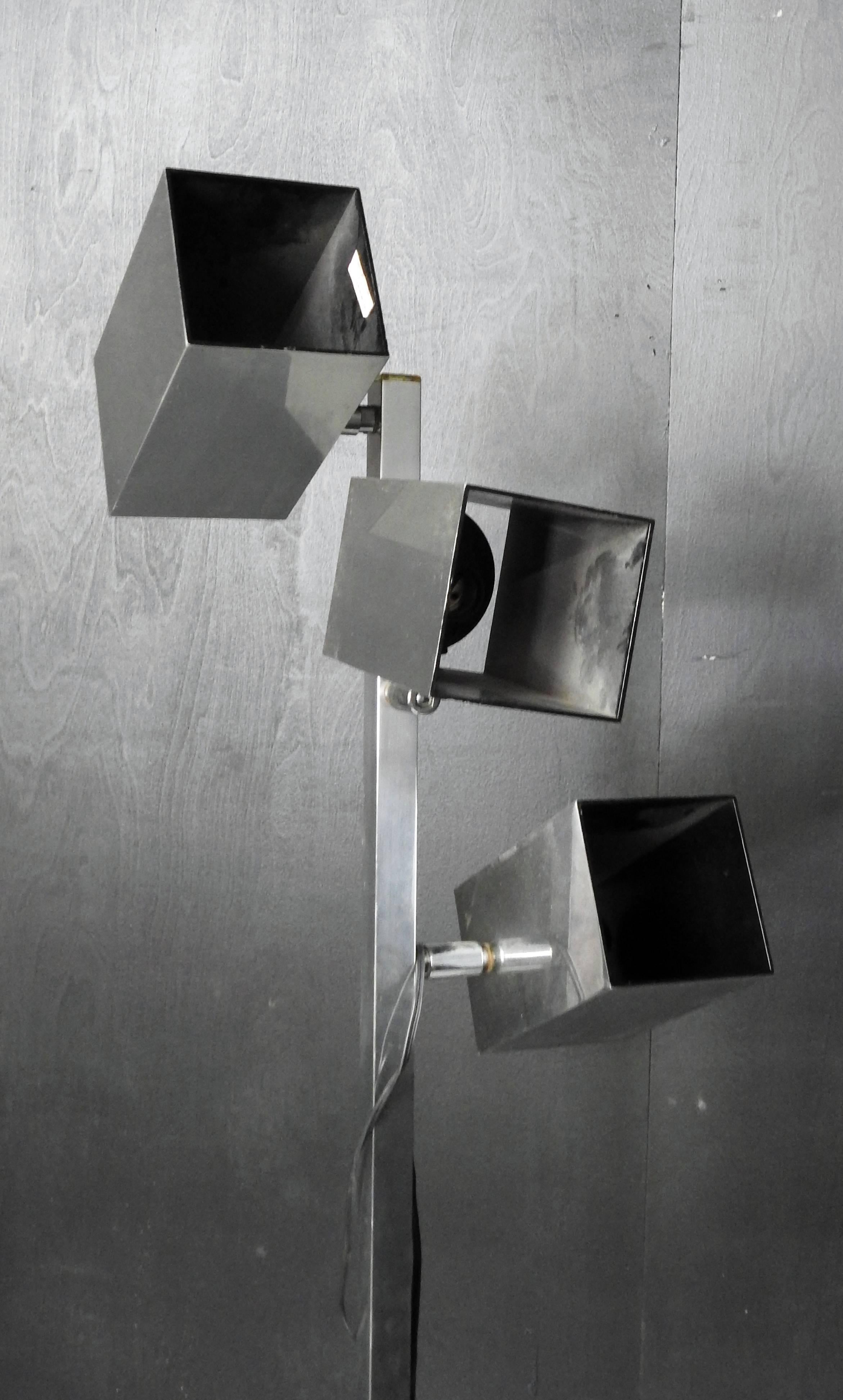 Mid-Century Modern Koch and Lowy Three Can Adjustable Chrome Cubist Floor Lamp