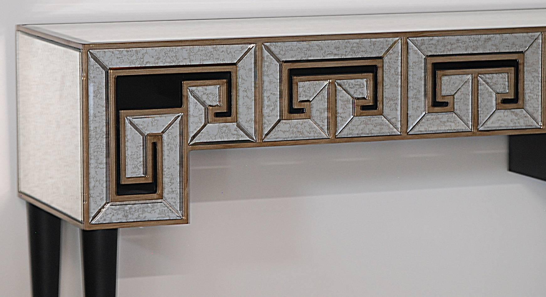 Mid-Century Modern Asian Modern Greek Key Console Table in the Manner of James Mont For Sale