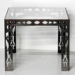 Industrial Style Glass Top Side Table