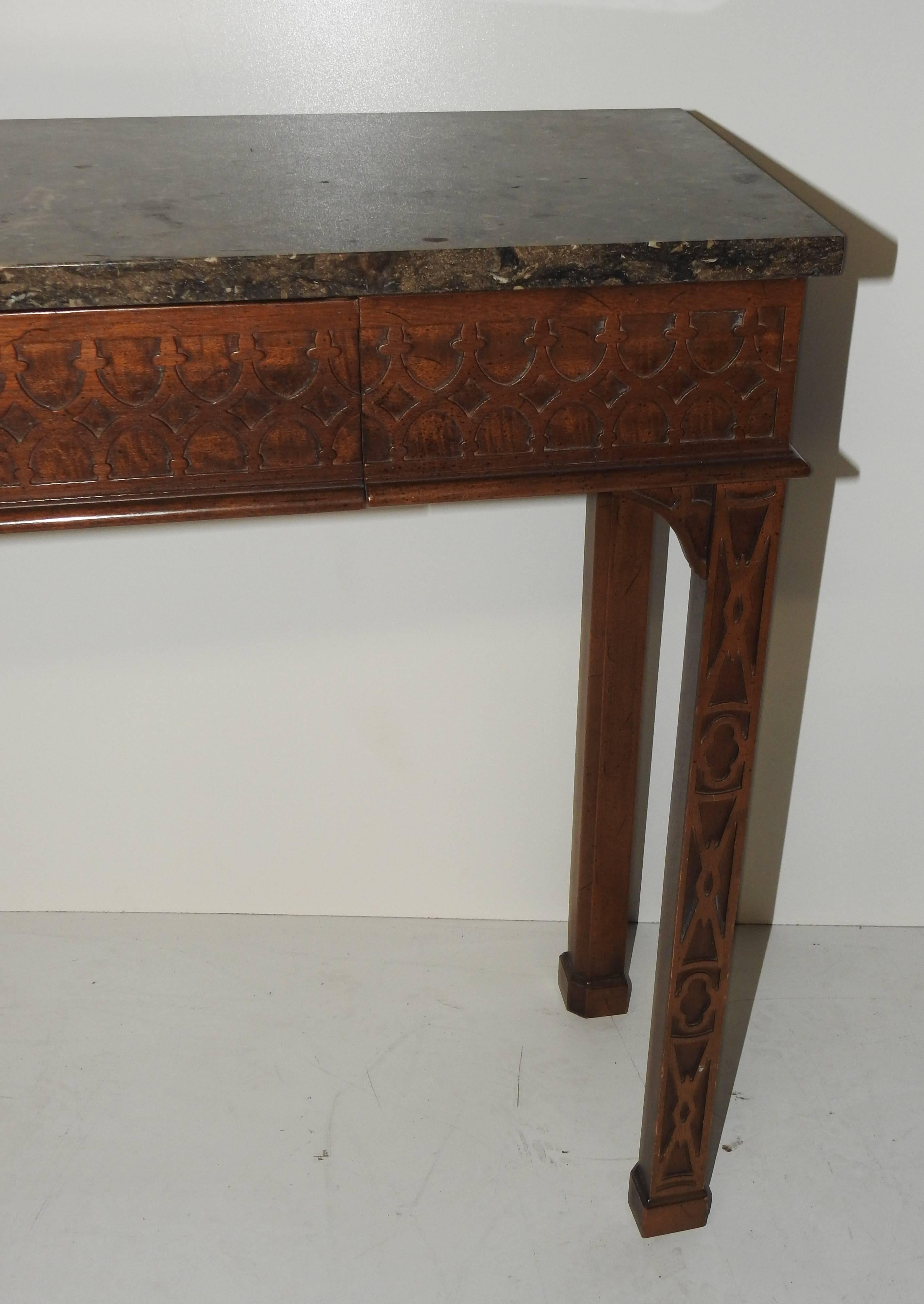 American Wallace Nutting by Drexel Granite Top Console Table