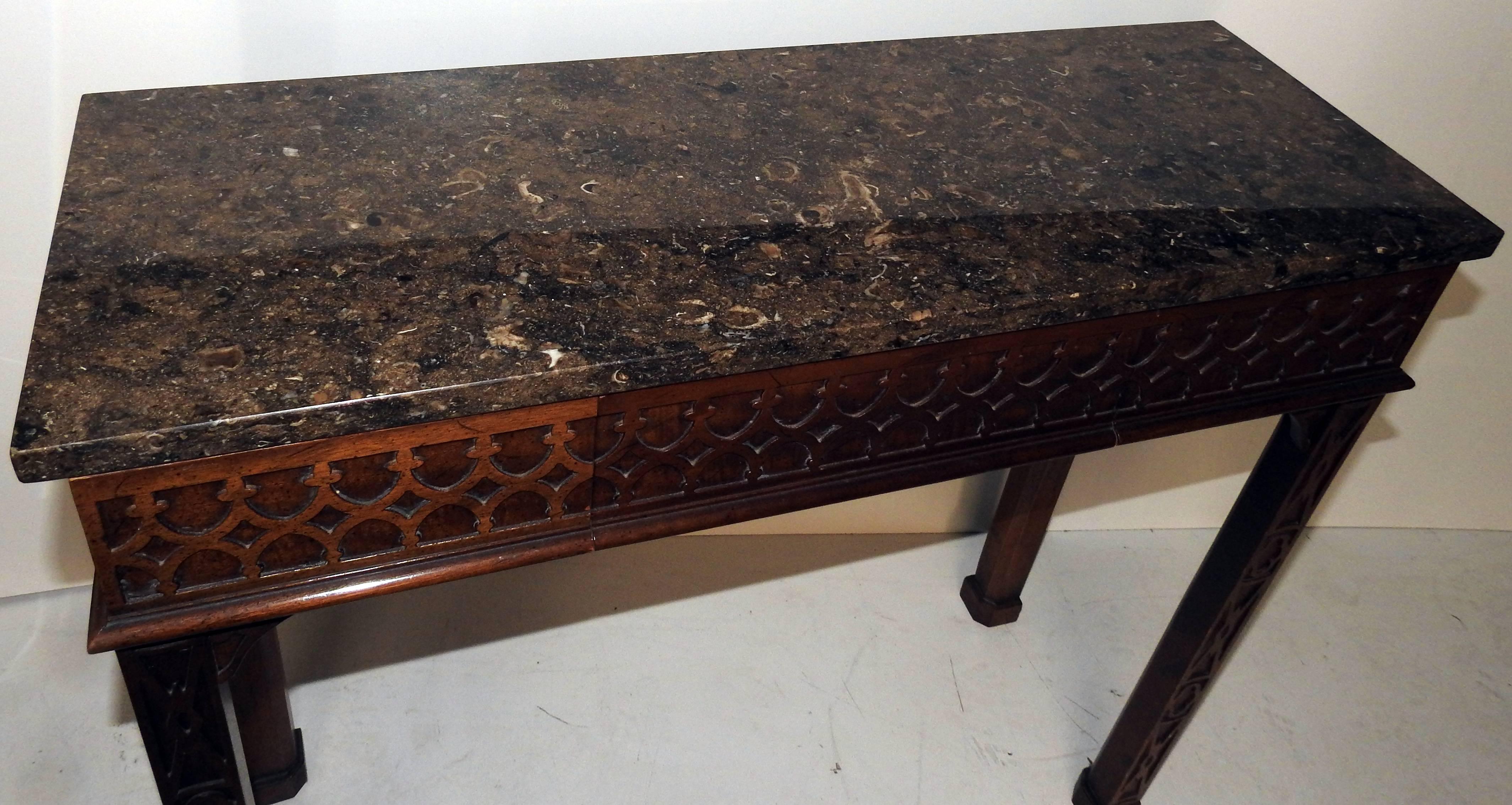Wallace Nutting by Drexel Granite Top Console Table In Good Condition In Philadelphia, PA