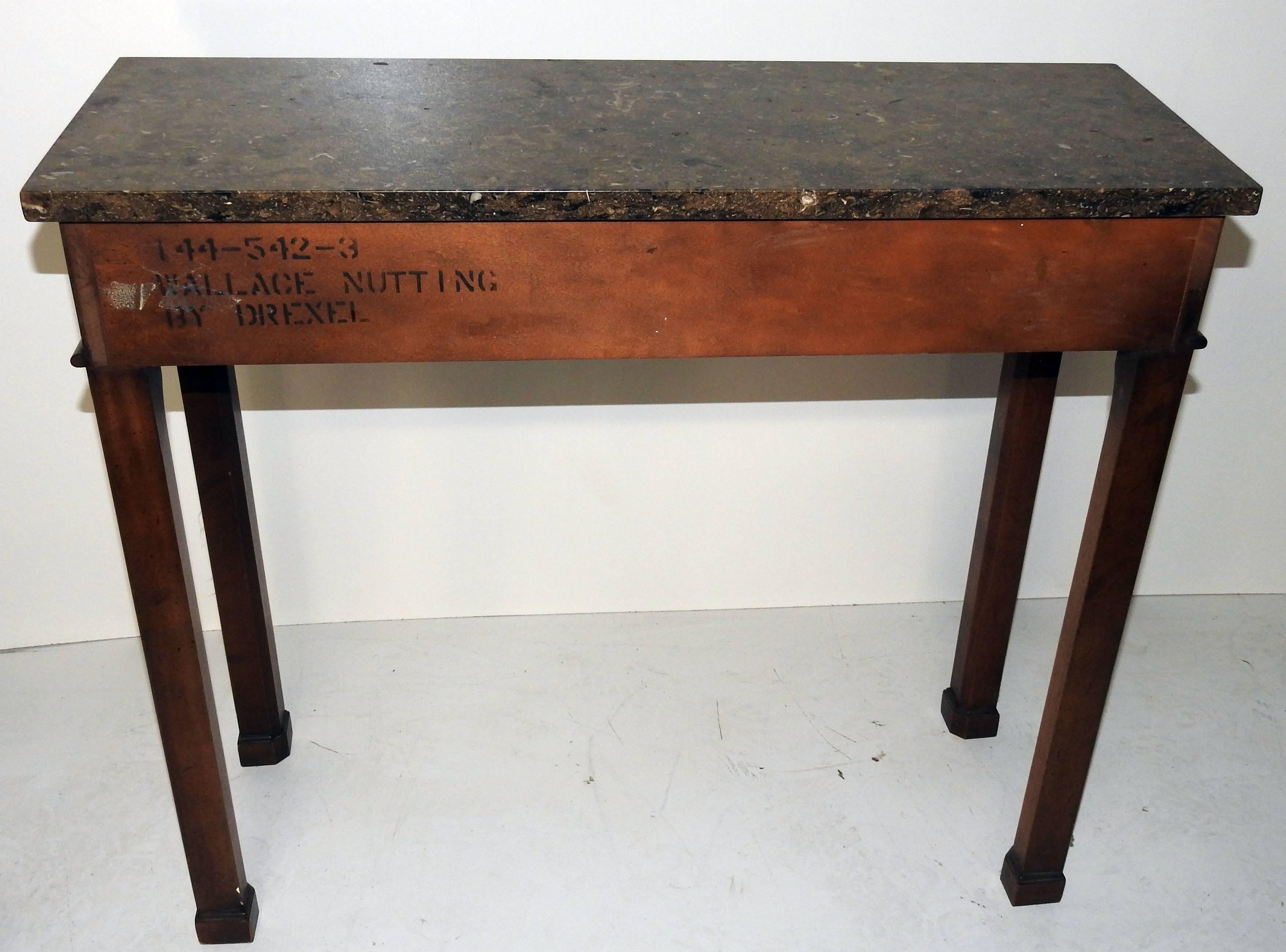 Mid-20th Century Wallace Nutting by Drexel Granite Top Console Table