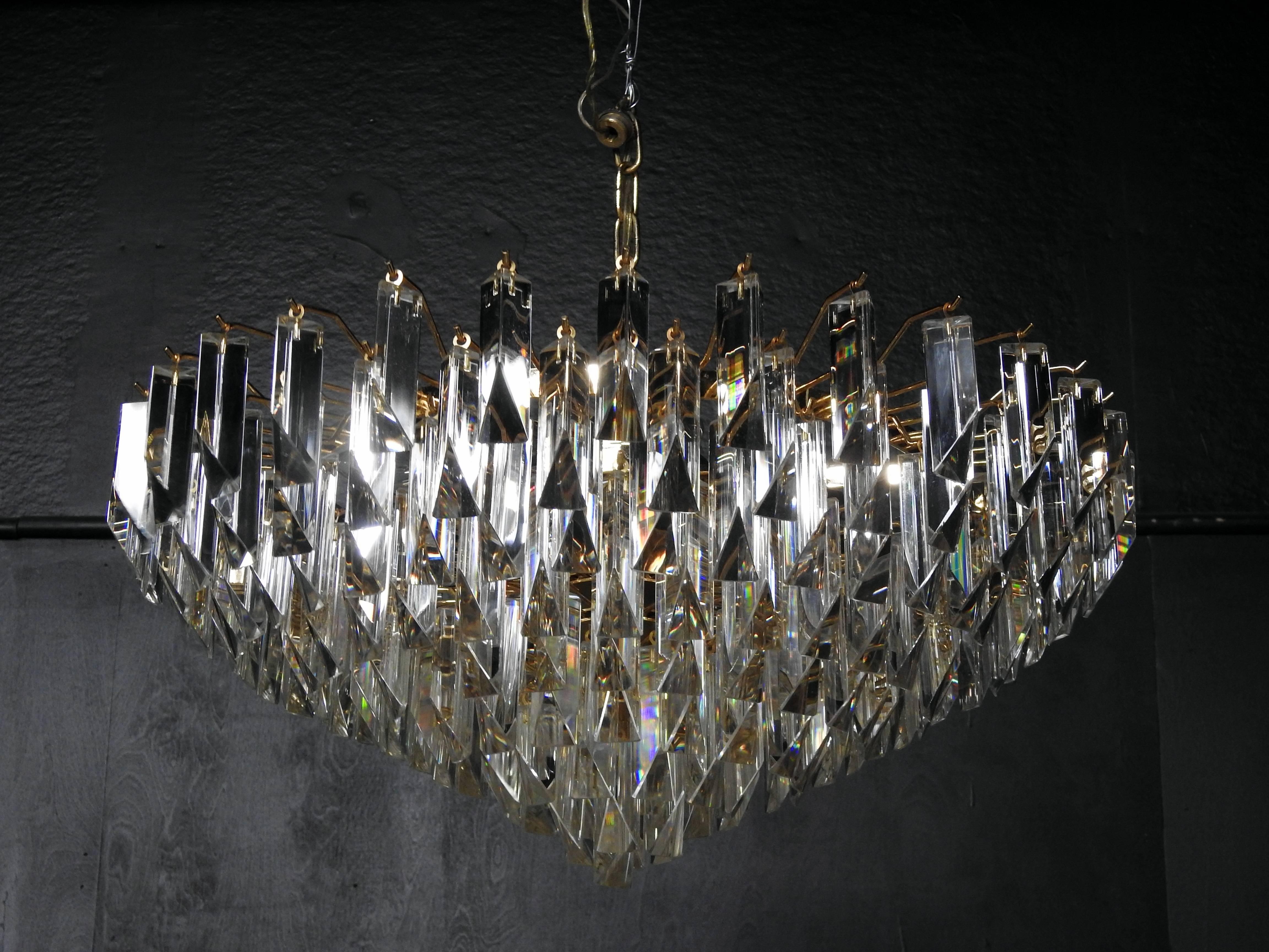 Mid-Century Modern Italian Camer Glass Eight-Tier Chandelier with Venini Tiedri Crystals For Sale
