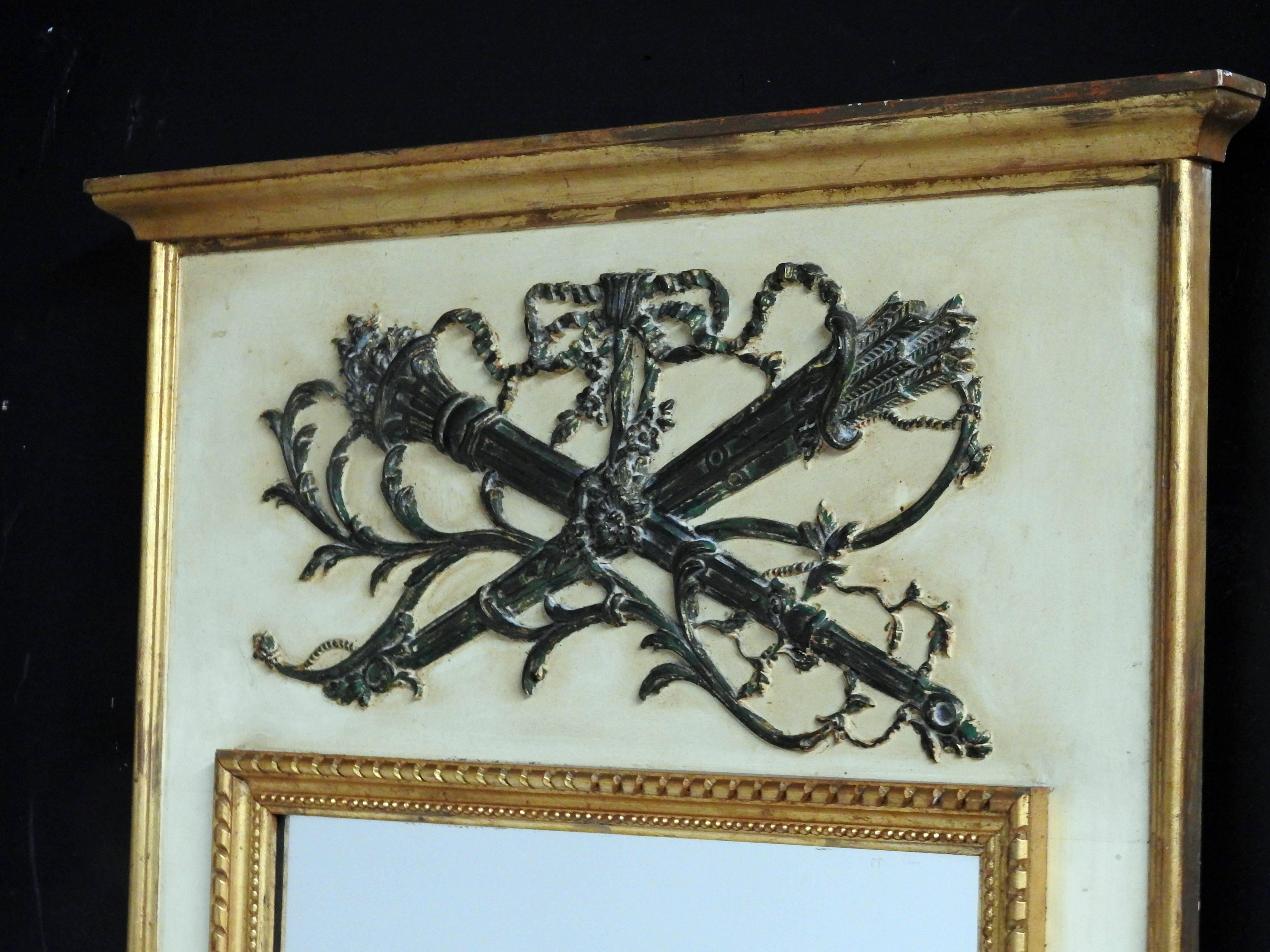 Palladio Italian Louis XVI style trumeau mirror.  Marked made in Italy and Palladio on back.