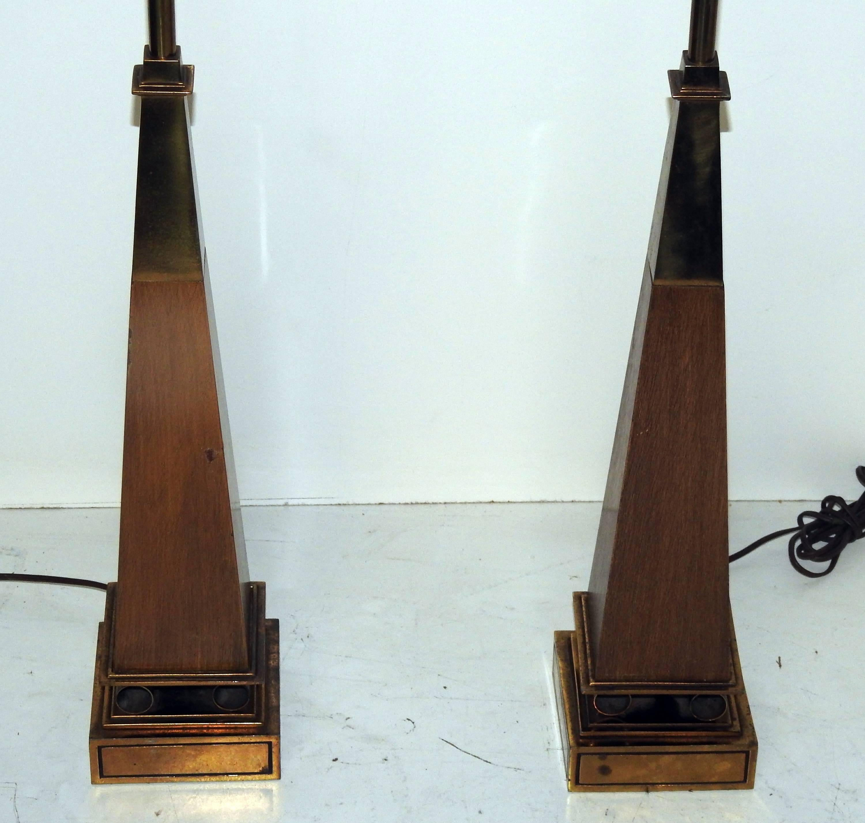 Pair of Stiffel obelisk lamps attributed to Tommi Parzinger.