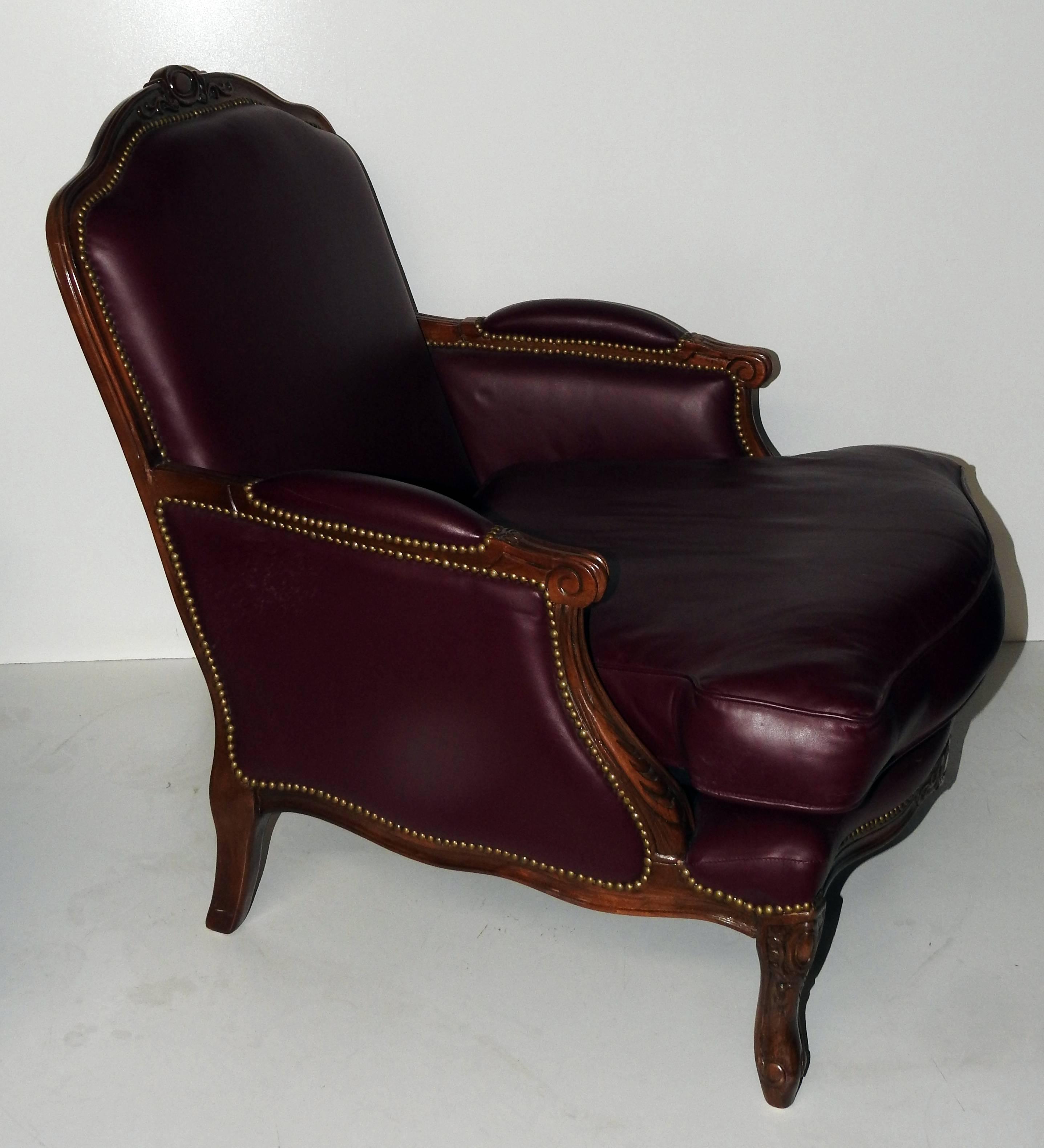 Leather Club Chair and Ottoman by Baker In Fair Condition In Philadelphia, PA
