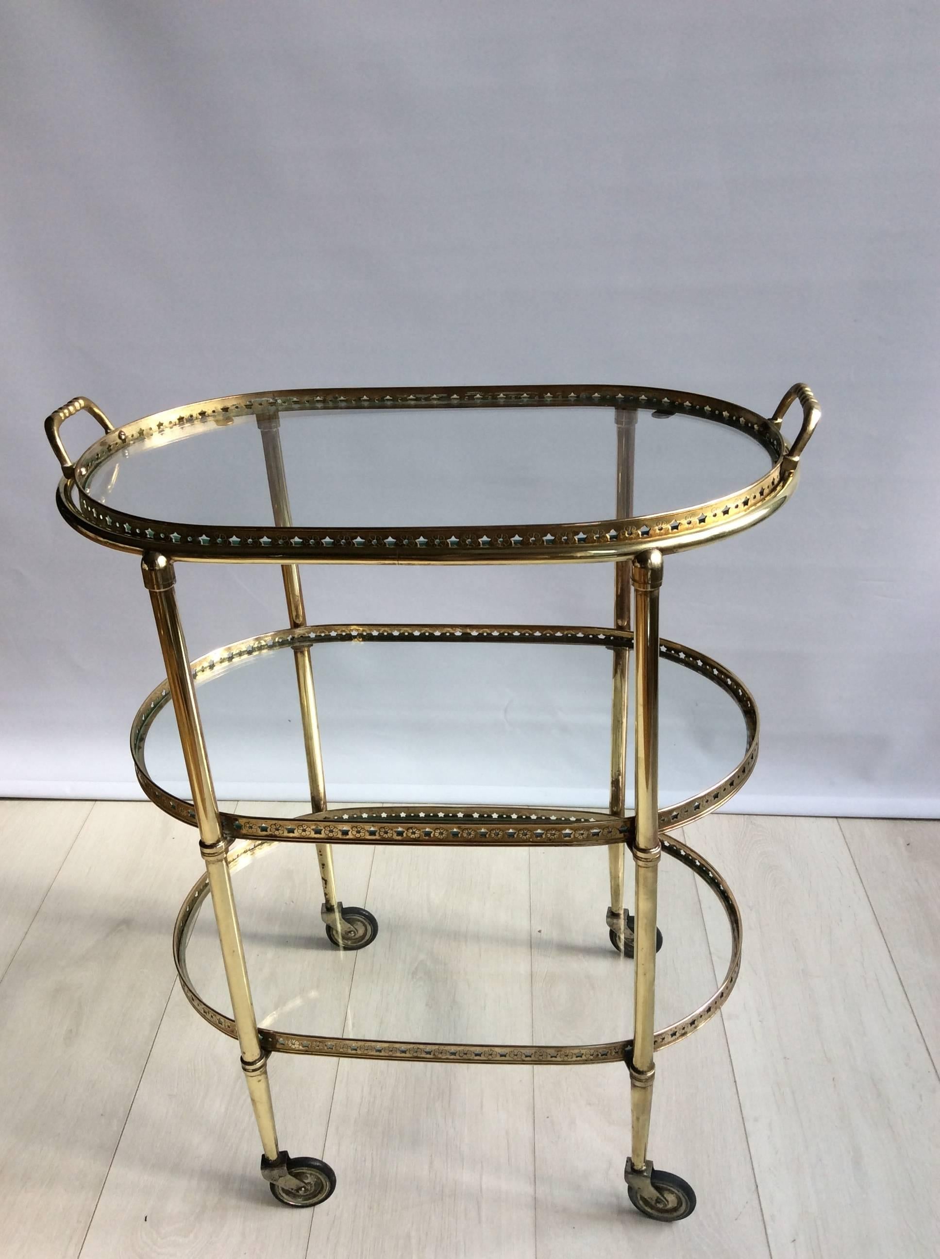 20th Century Vintage French Brass Star Drinks Trolley/Bar Cart