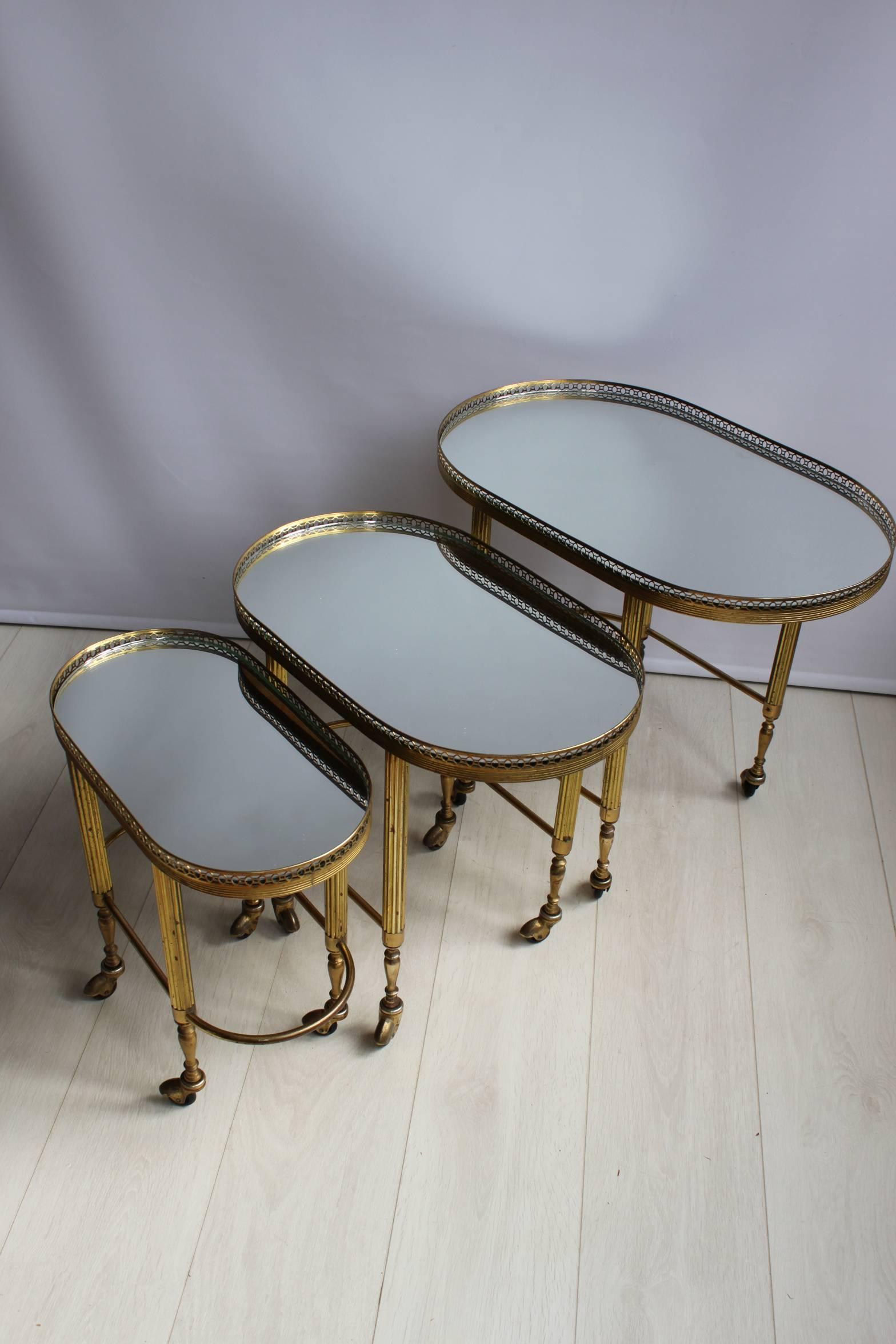 Nest of Brass French Trolleys/Tables In Fair Condition For Sale In West Sussex, GB