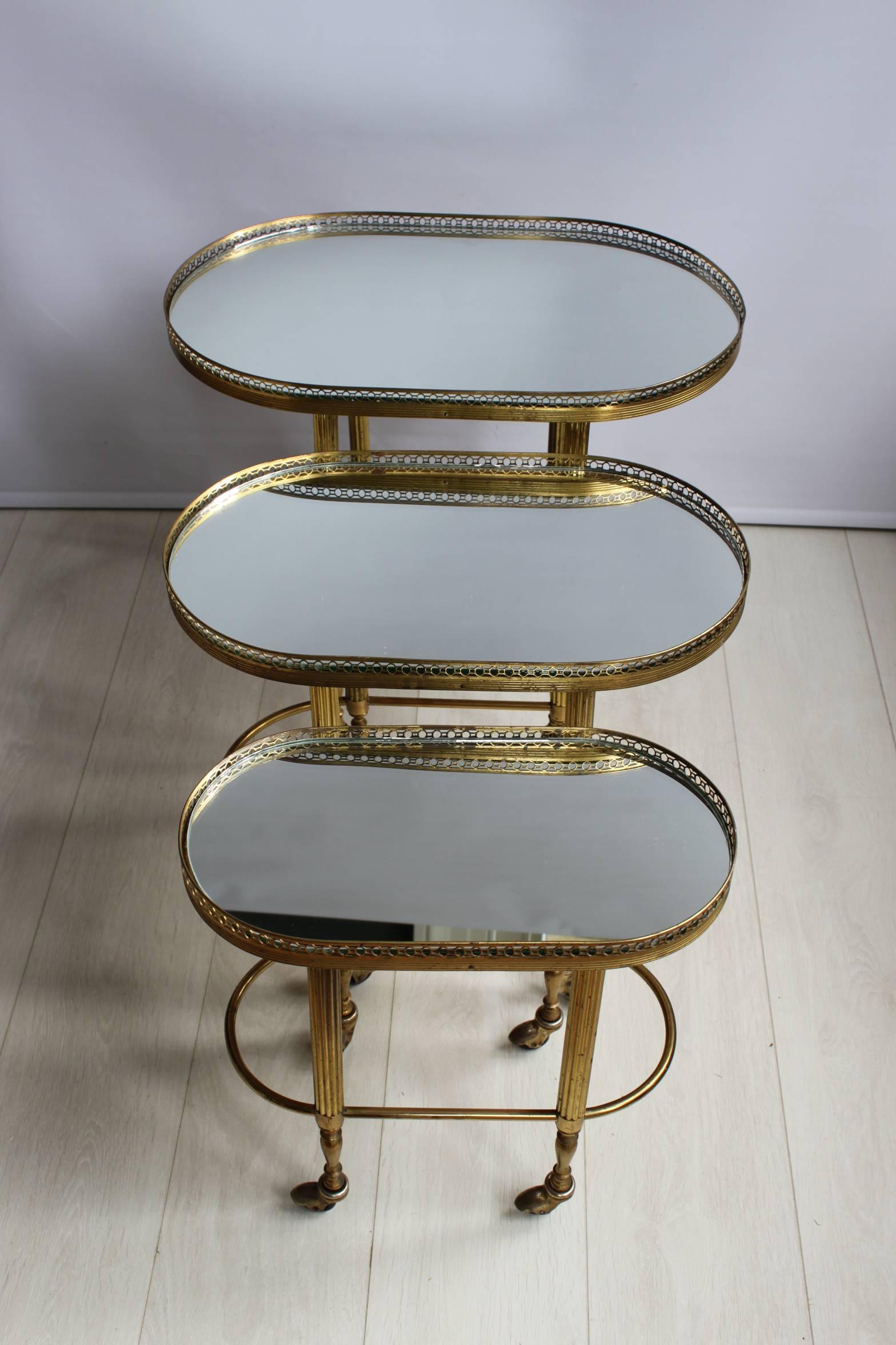 Nest of Brass French Trolleys/Tables For Sale 1
