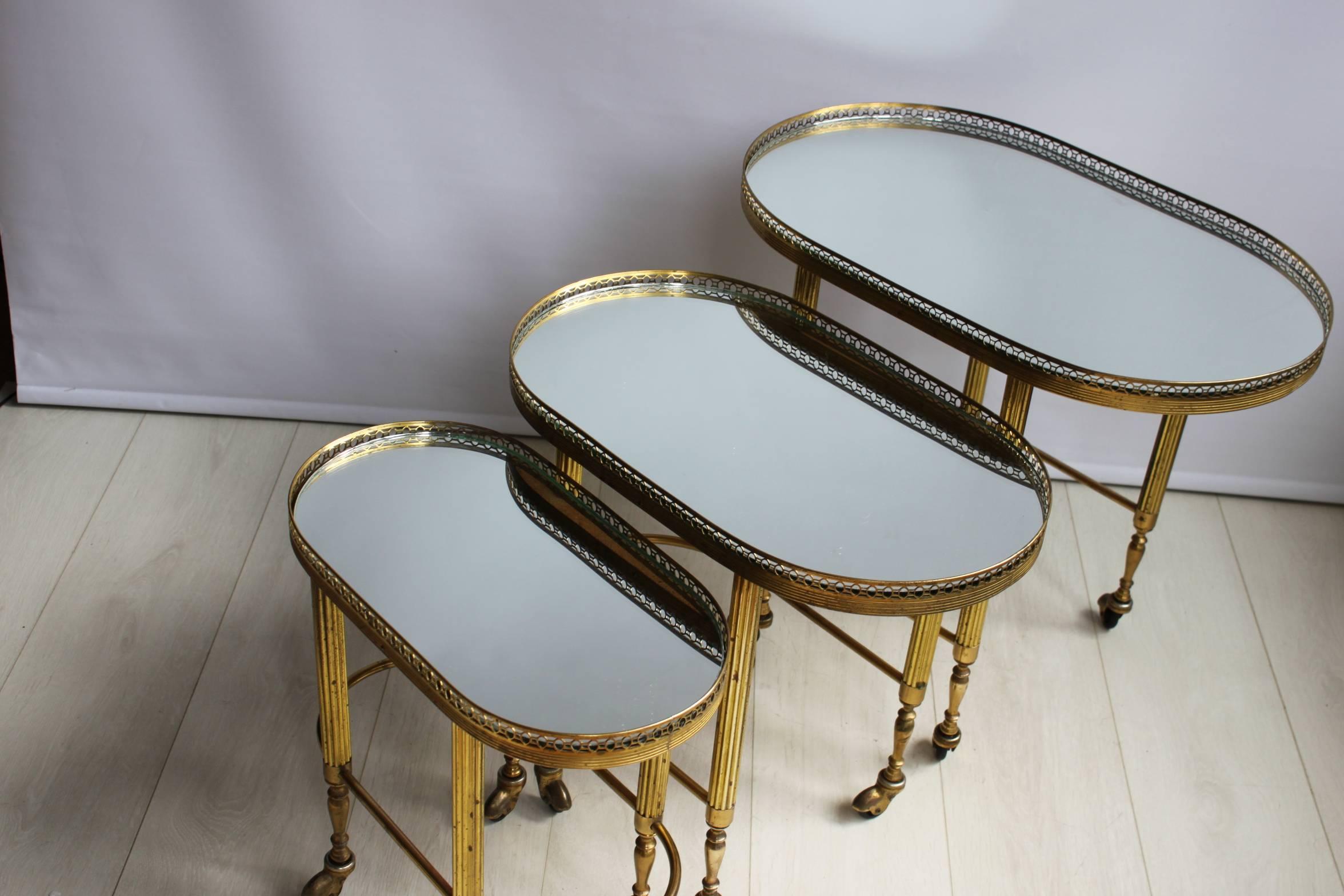 Nest of Brass French Trolleys/Tables For Sale 2