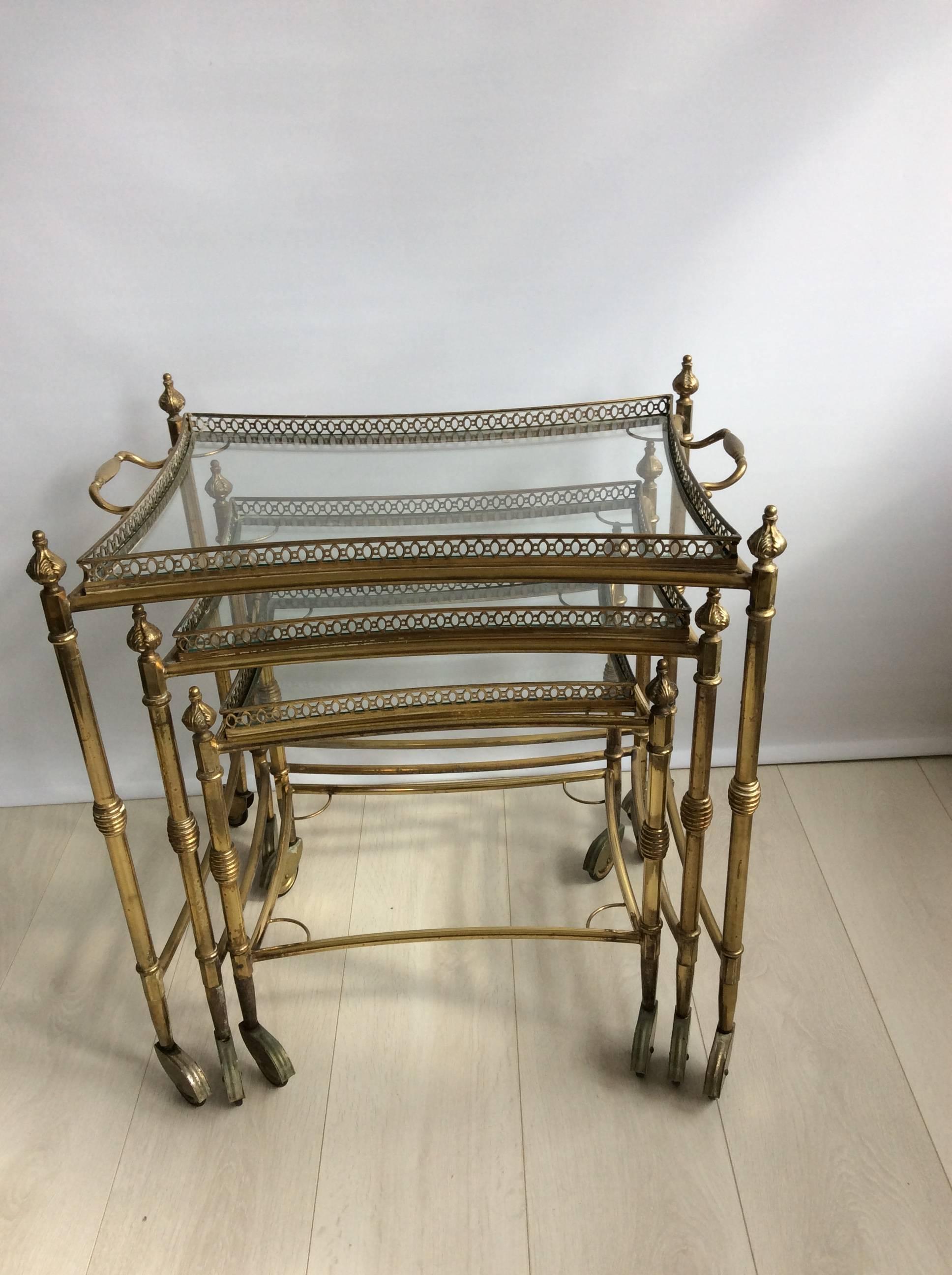 Rare Nest of Vintage French Brass Drinks Trolleys / Bar Carts In Good Condition In West Sussex, GB