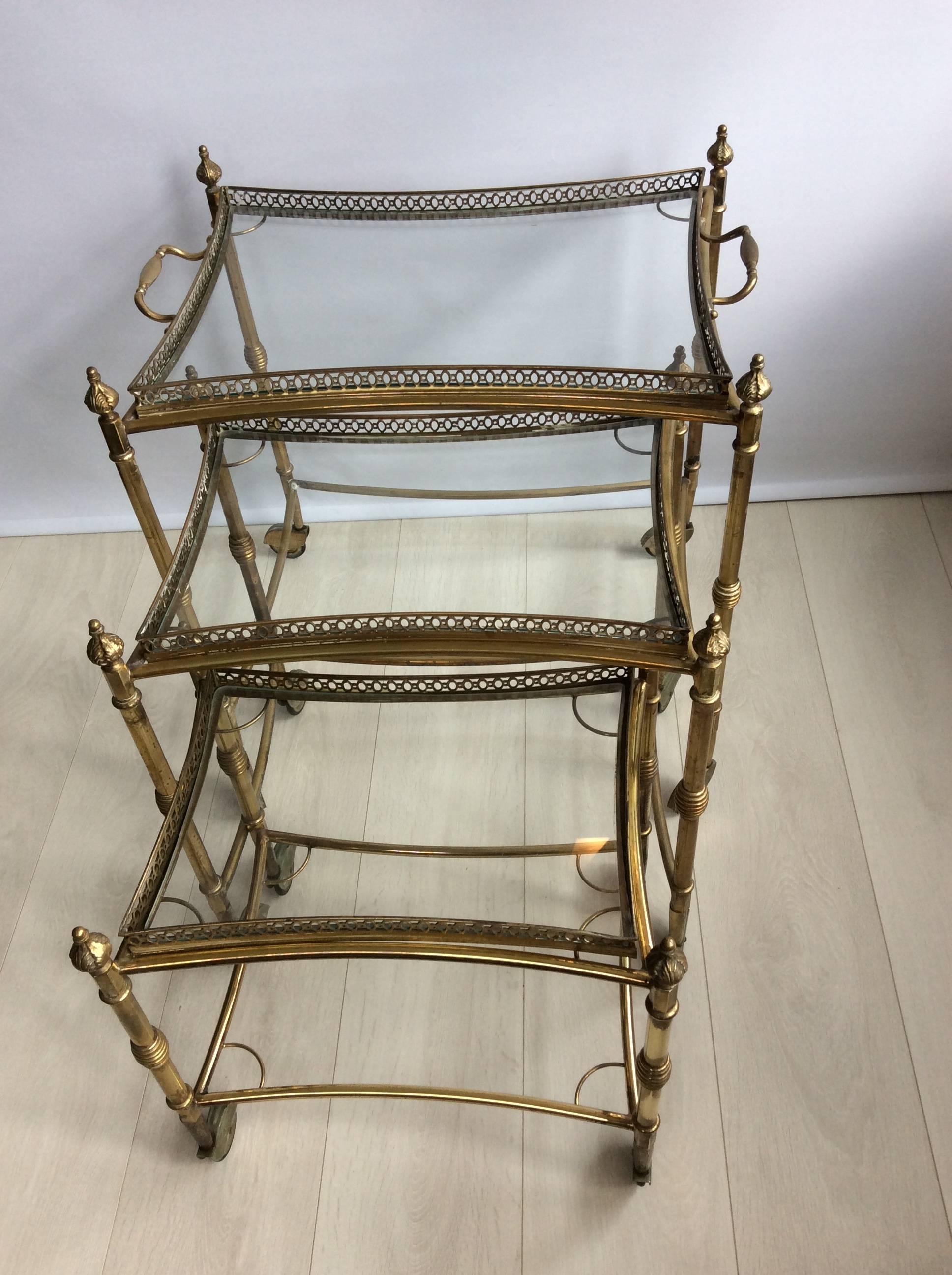 Mid-20th Century Rare Nest of Vintage French Brass Drinks Trolleys / Bar Carts
