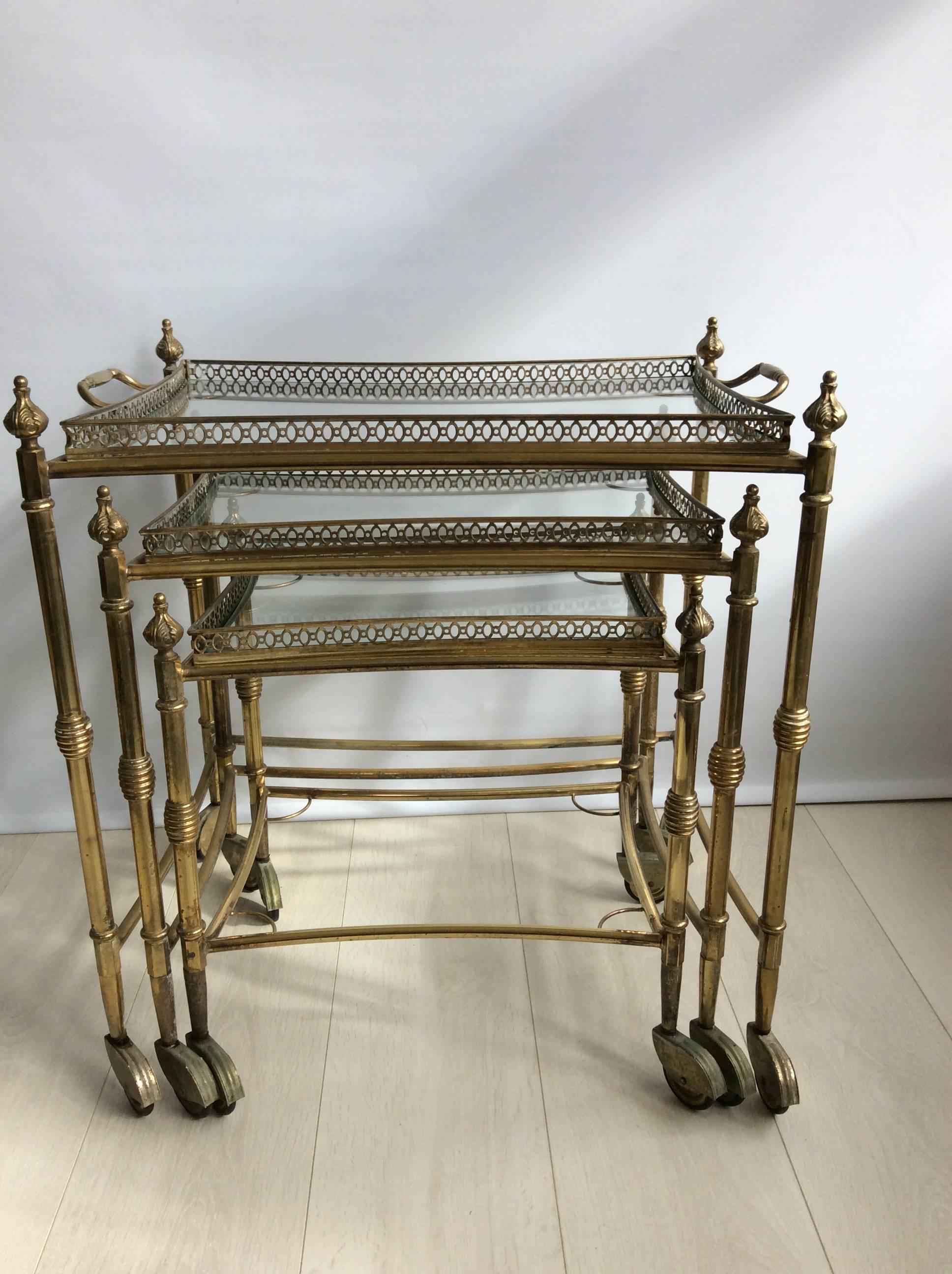 Rare Nest of Vintage French Brass Drinks Trolleys / Bar Carts 1
