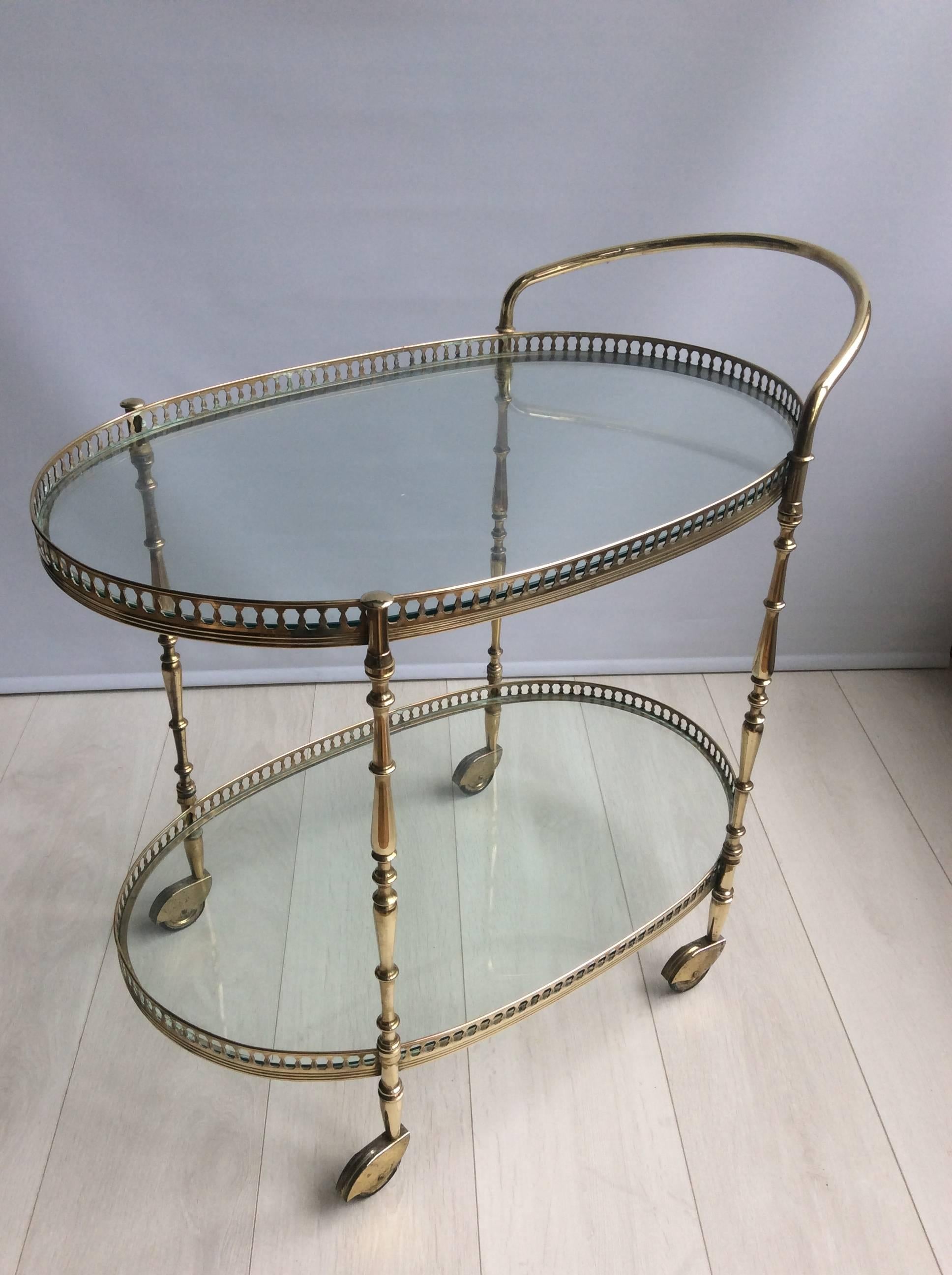 20th Century Vintage French Brass Oval Drinks Trolley / Bar Cart