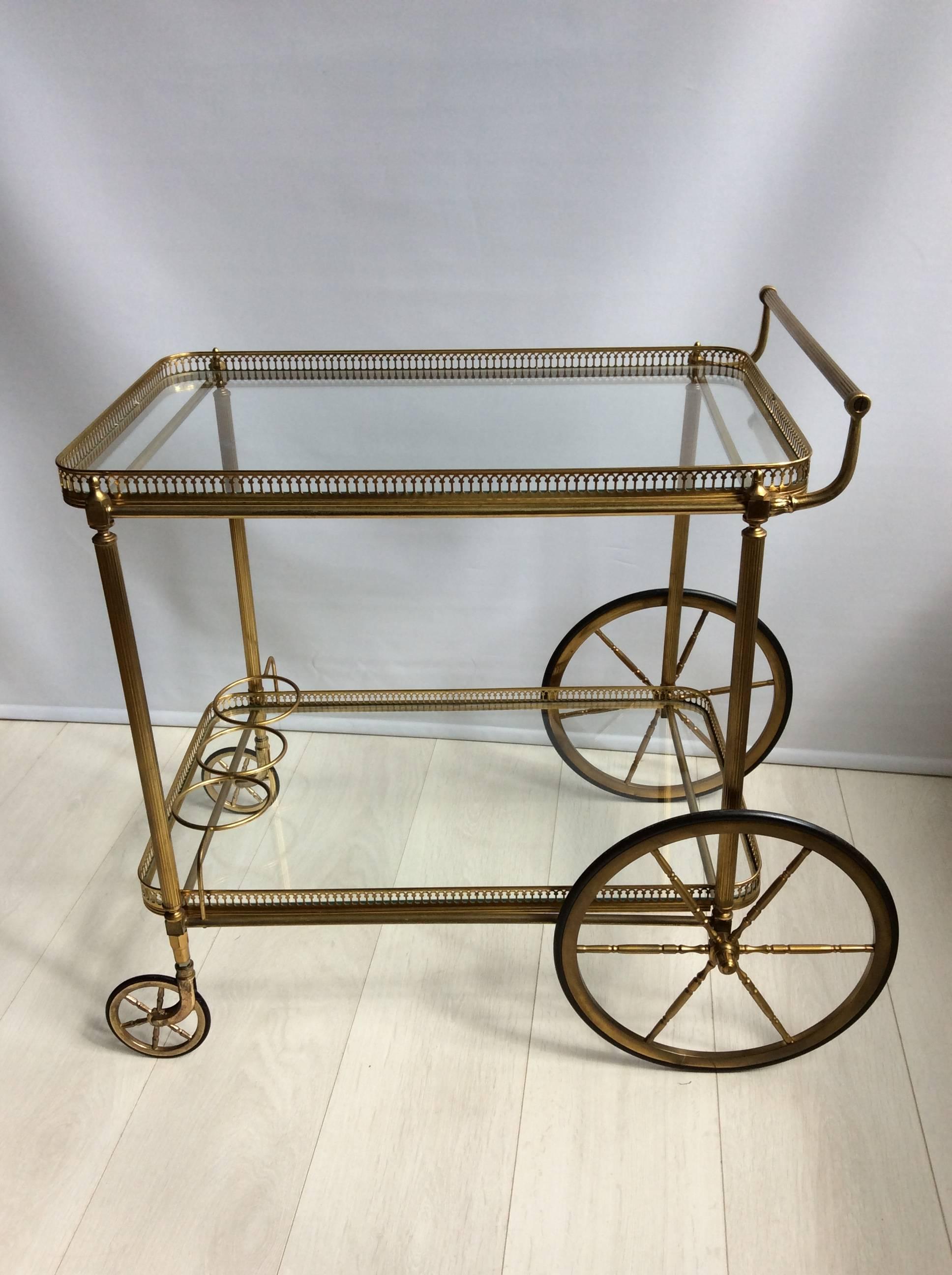 Hollywood Regency Vintage French Brass Drinks Trolley/Bar Cart