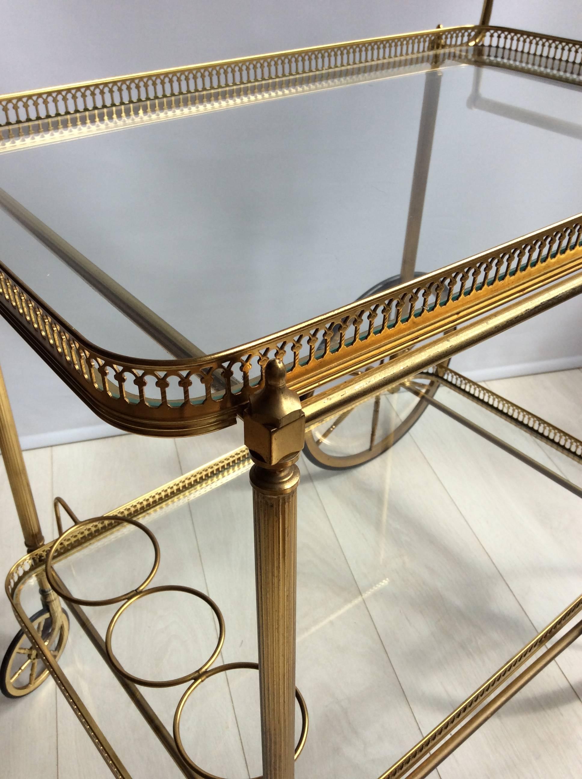 20th Century Vintage French Brass Drinks Trolley/Bar Cart