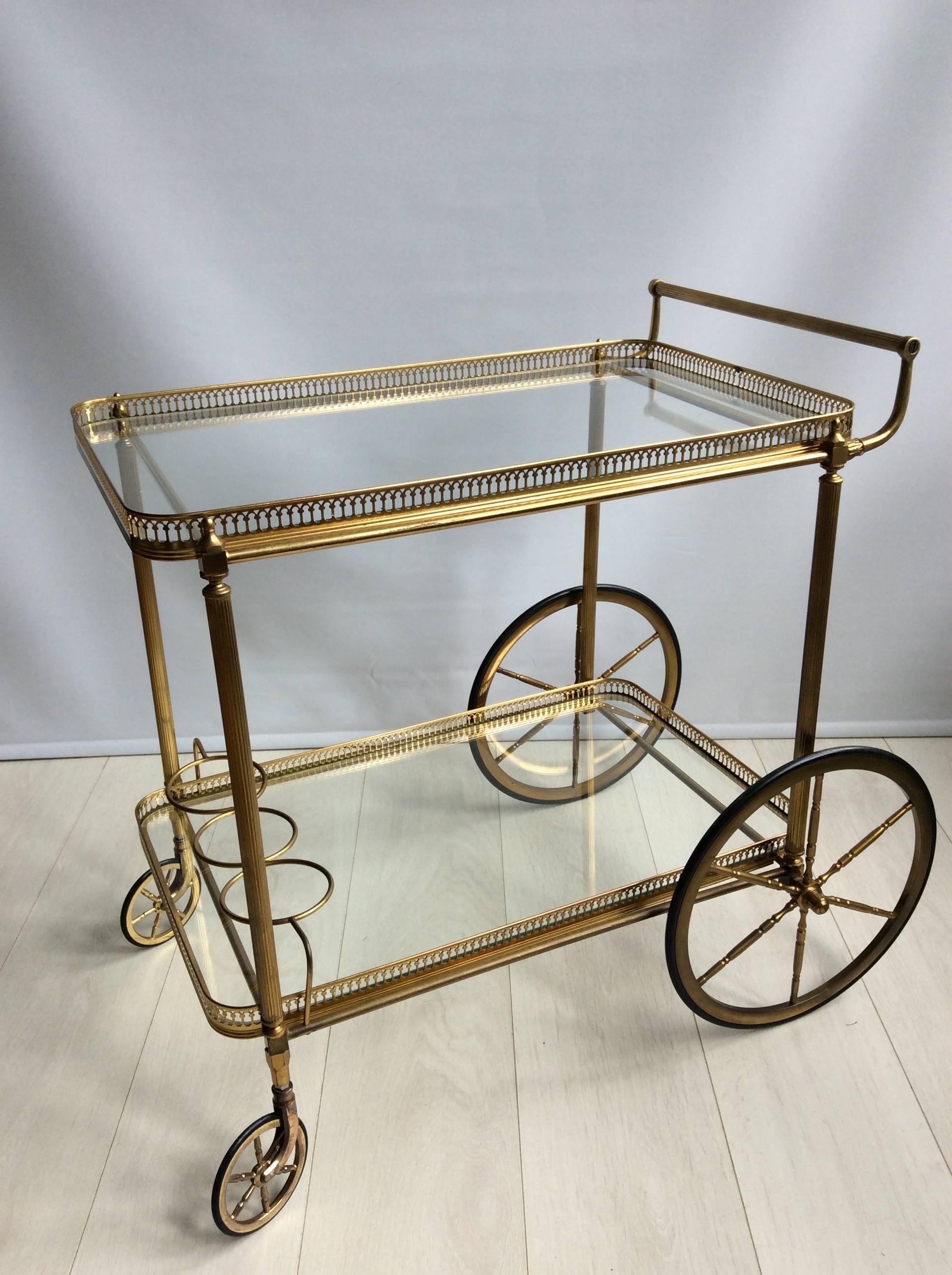 Vintage French Brass Drinks Trolley/Bar Cart 1
