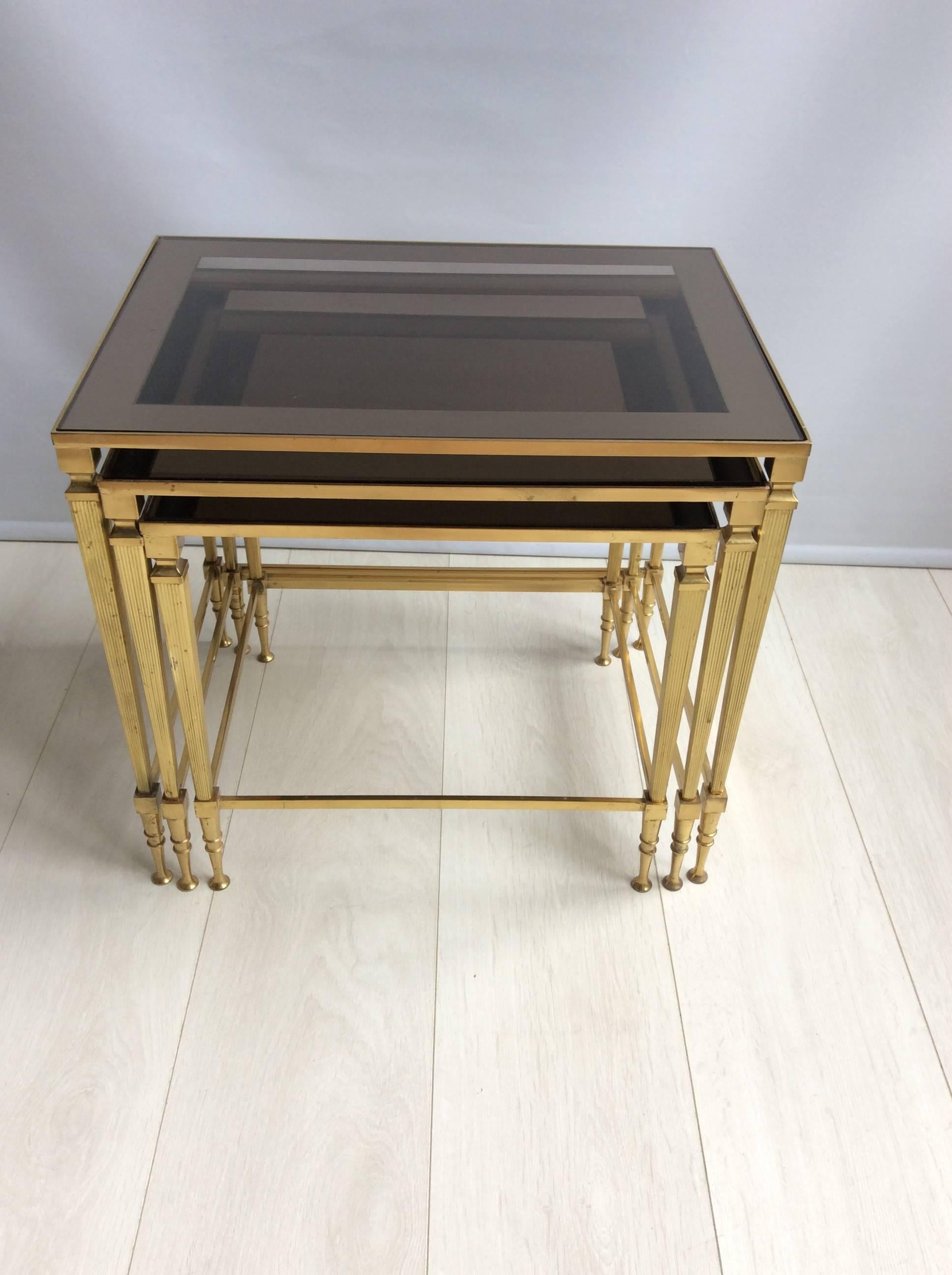 Mid-20th Century Vintage Nest of French Brass Side Tables