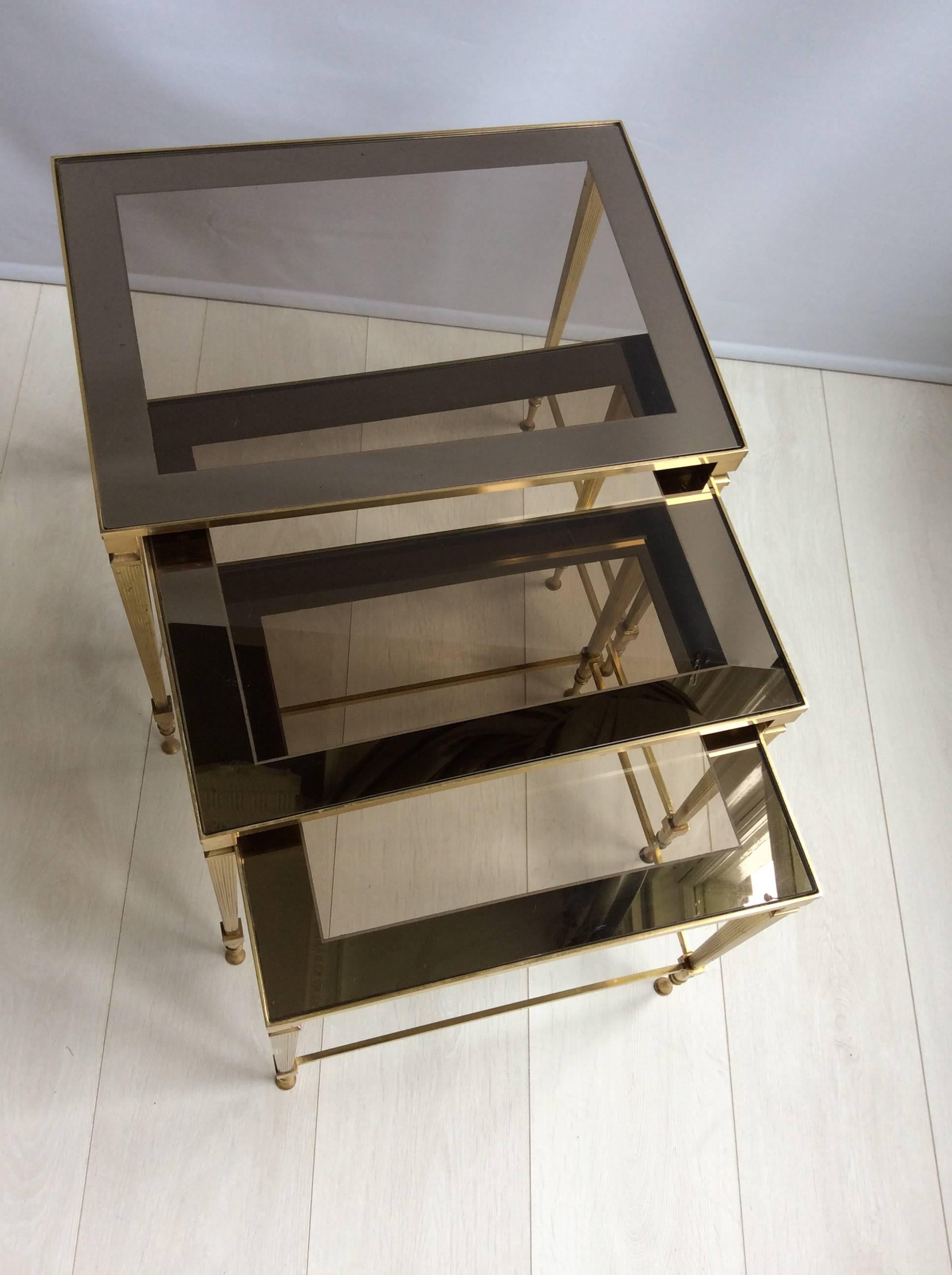 Vintage Nest of French Brass Side Tables 1