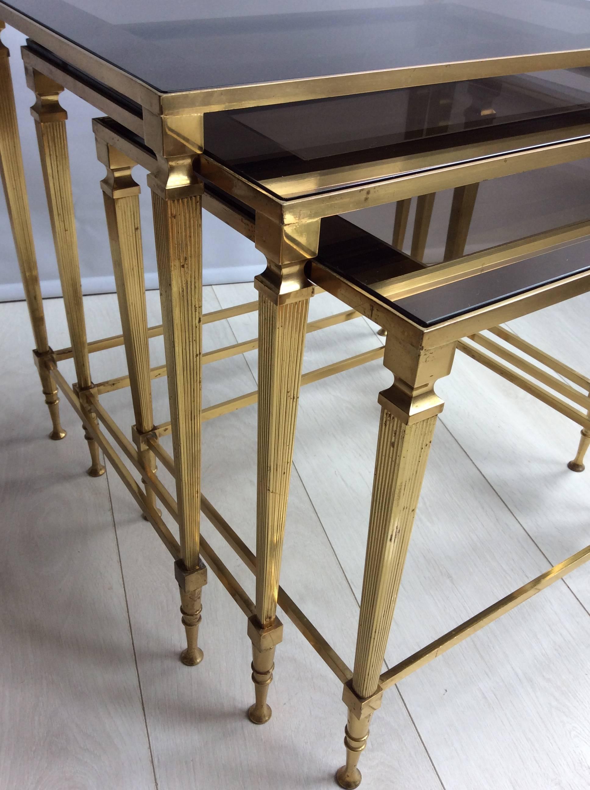 Vintage Nest of French Brass Side Tables 3