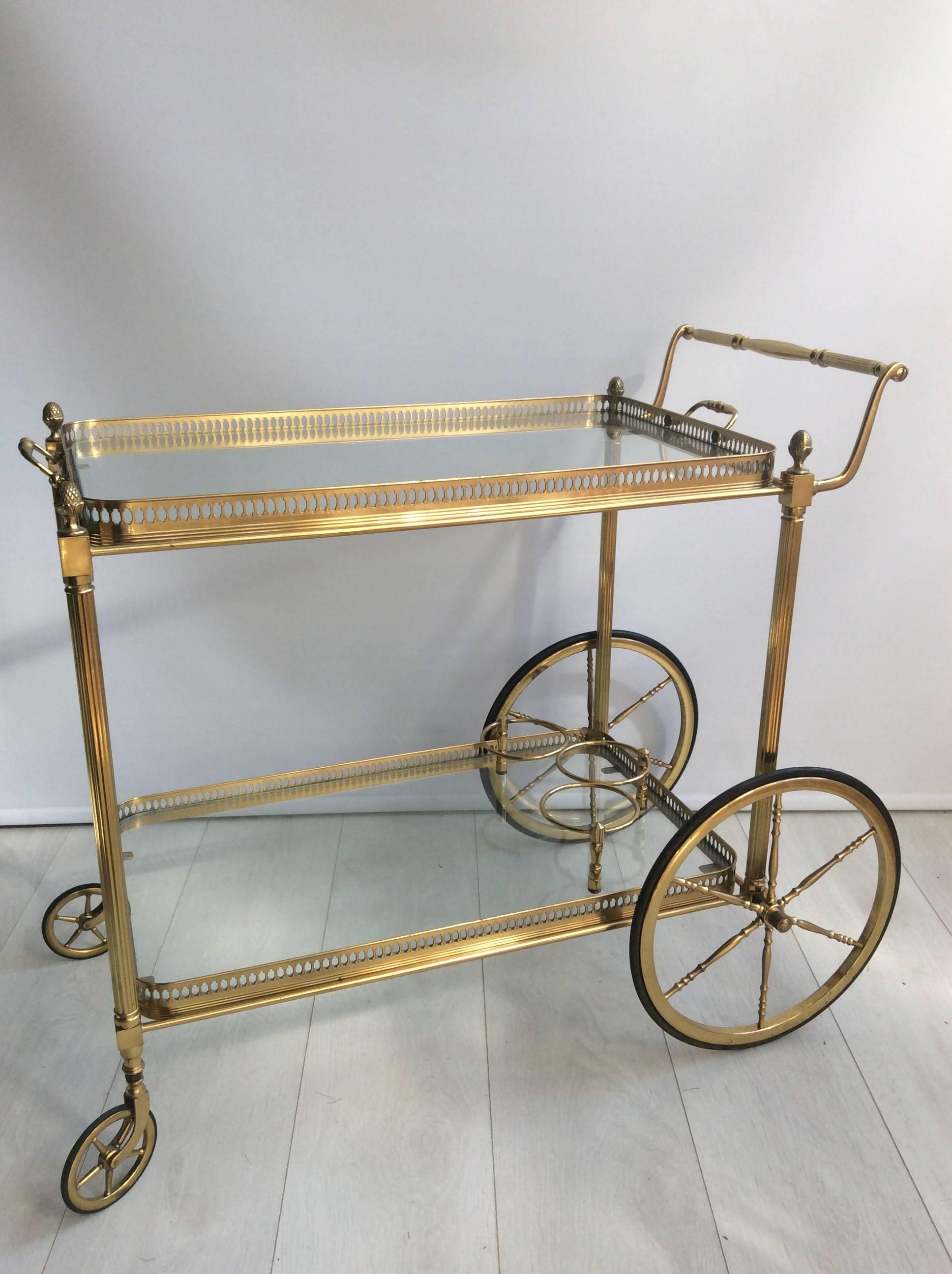 Vintage French Brass Drinks Trolley or Bar Cart In Good Condition In West Sussex, GB