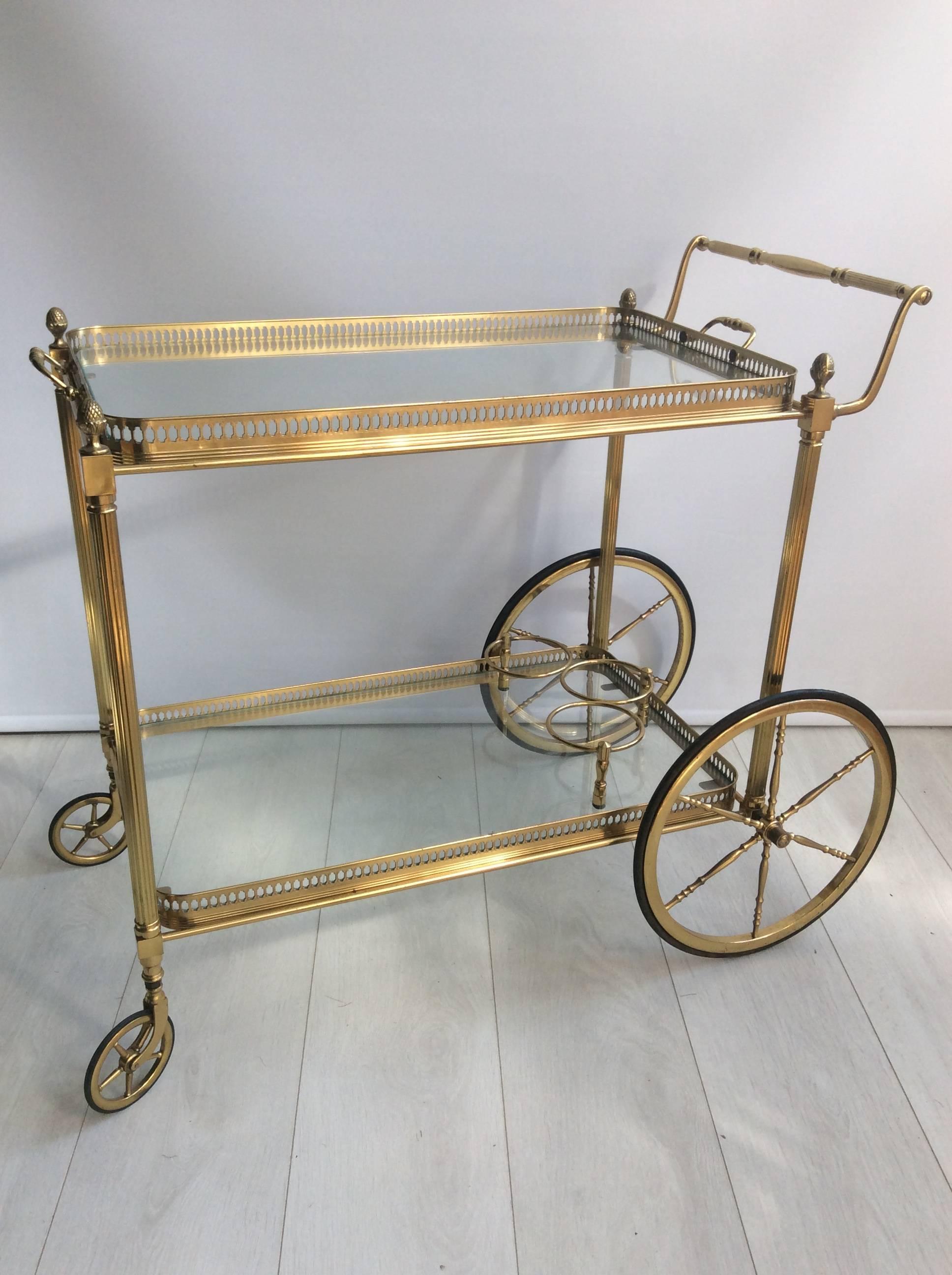 20th Century Vintage French Brass Drinks Trolley or Bar Cart