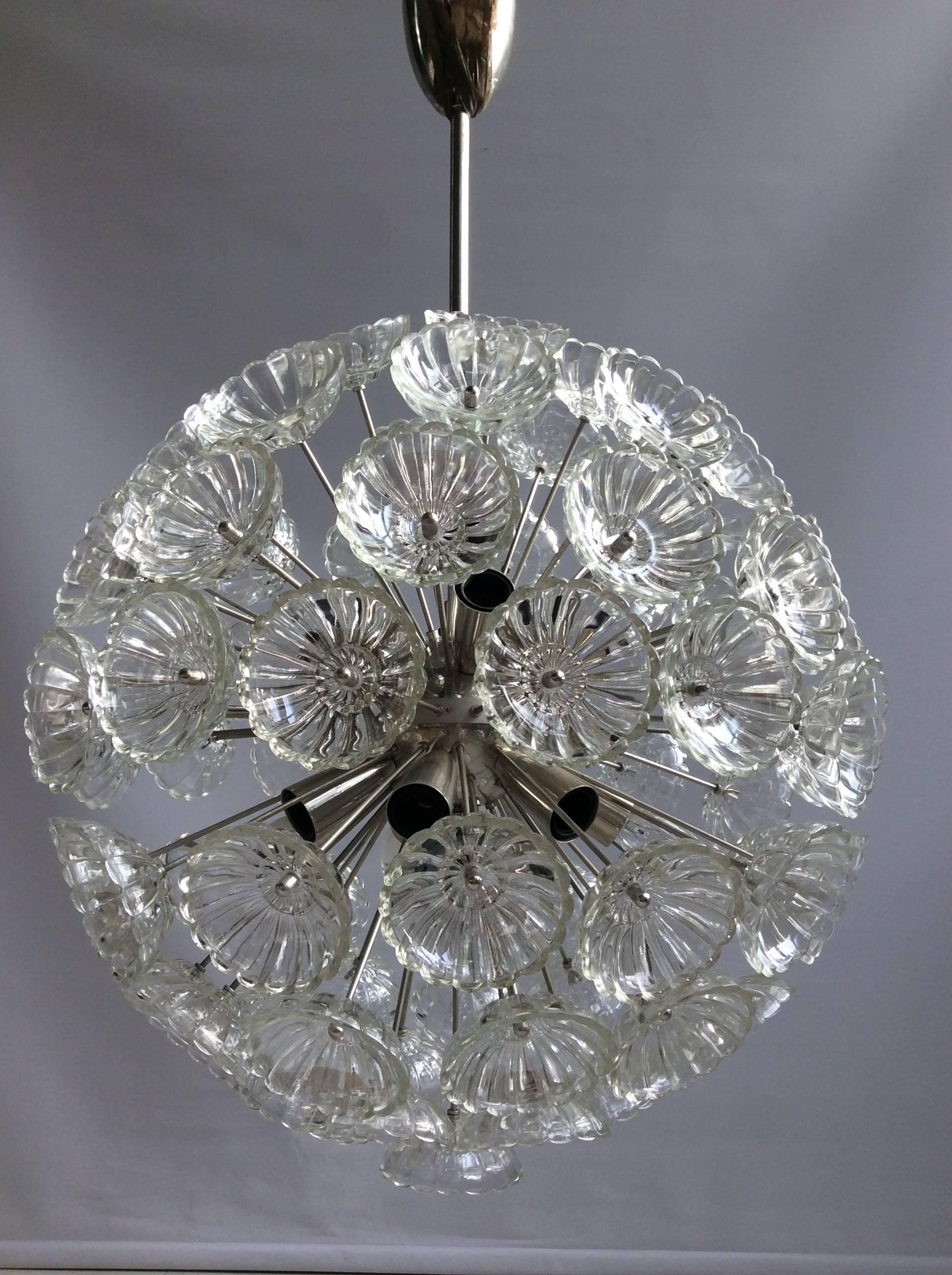 Mid-Century Modern Floral Glass Sputnik Chandelier For Sale