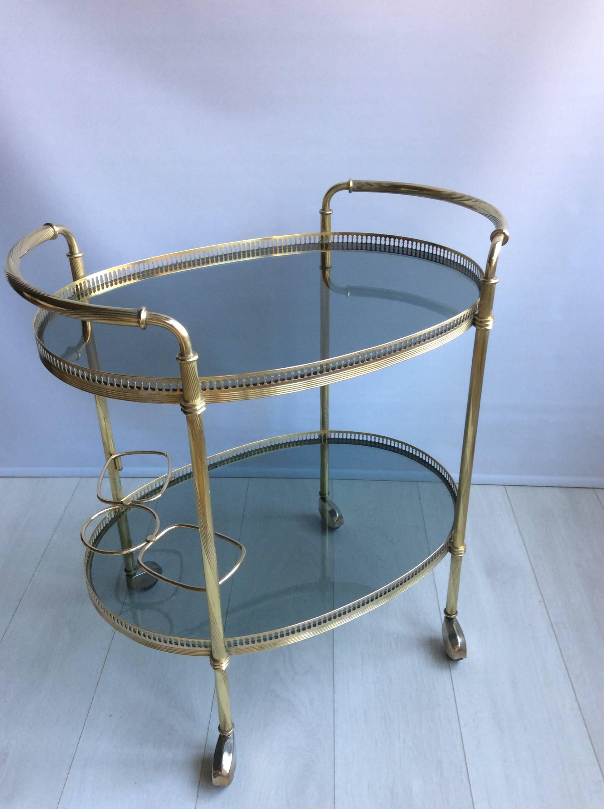 Late 20th Century Vintage French Brass Oval Drinks Trolley or Bar Cart