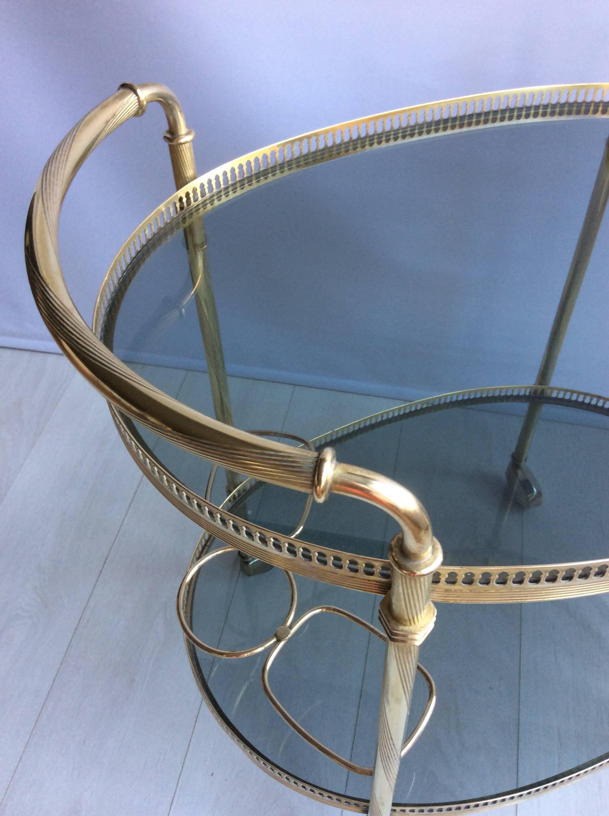 Vintage French Brass Oval Drinks Trolley or Bar Cart 1