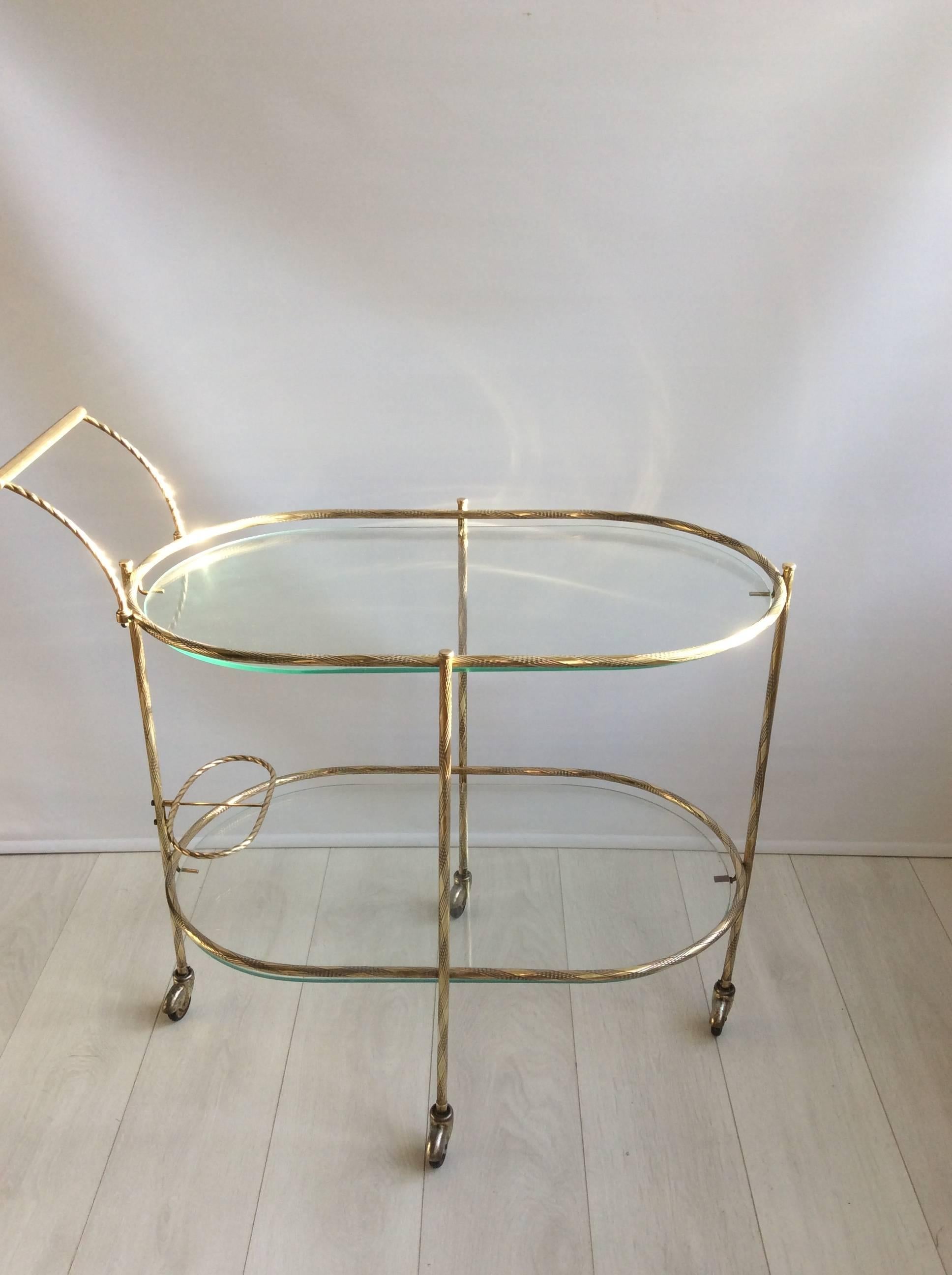 20th Century Delicate French Brass Drinks Trolley or Bar Cart
