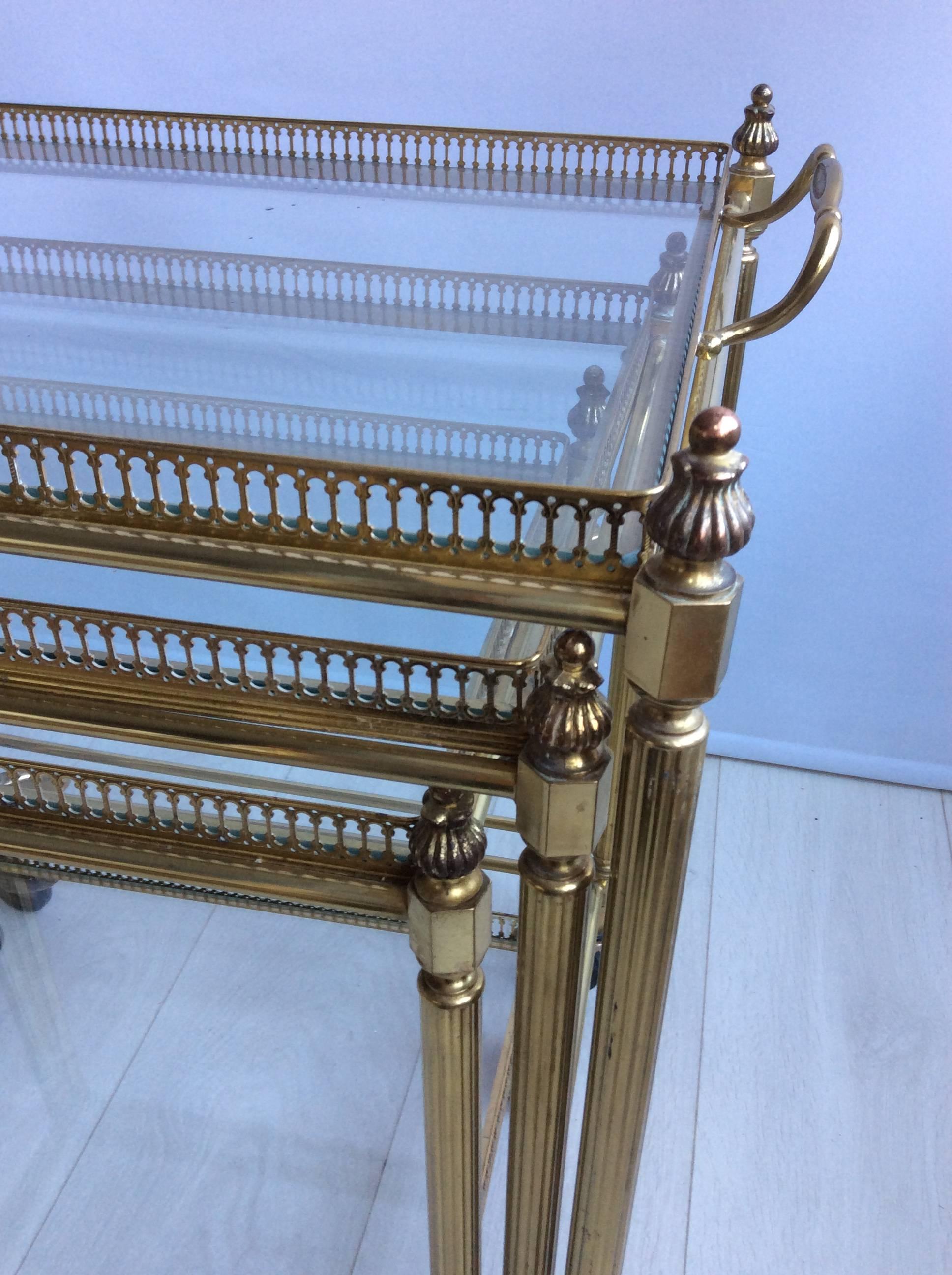 Nest of French Brass Trolleys or Bar Cart In Good Condition For Sale In West Sussex, GB