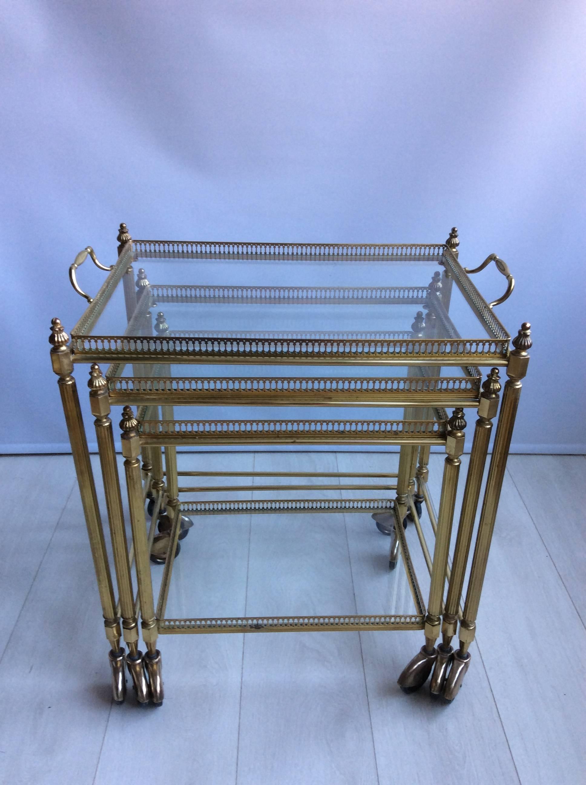 Mid-20th Century Nest of French Brass Trolleys or Bar Cart For Sale