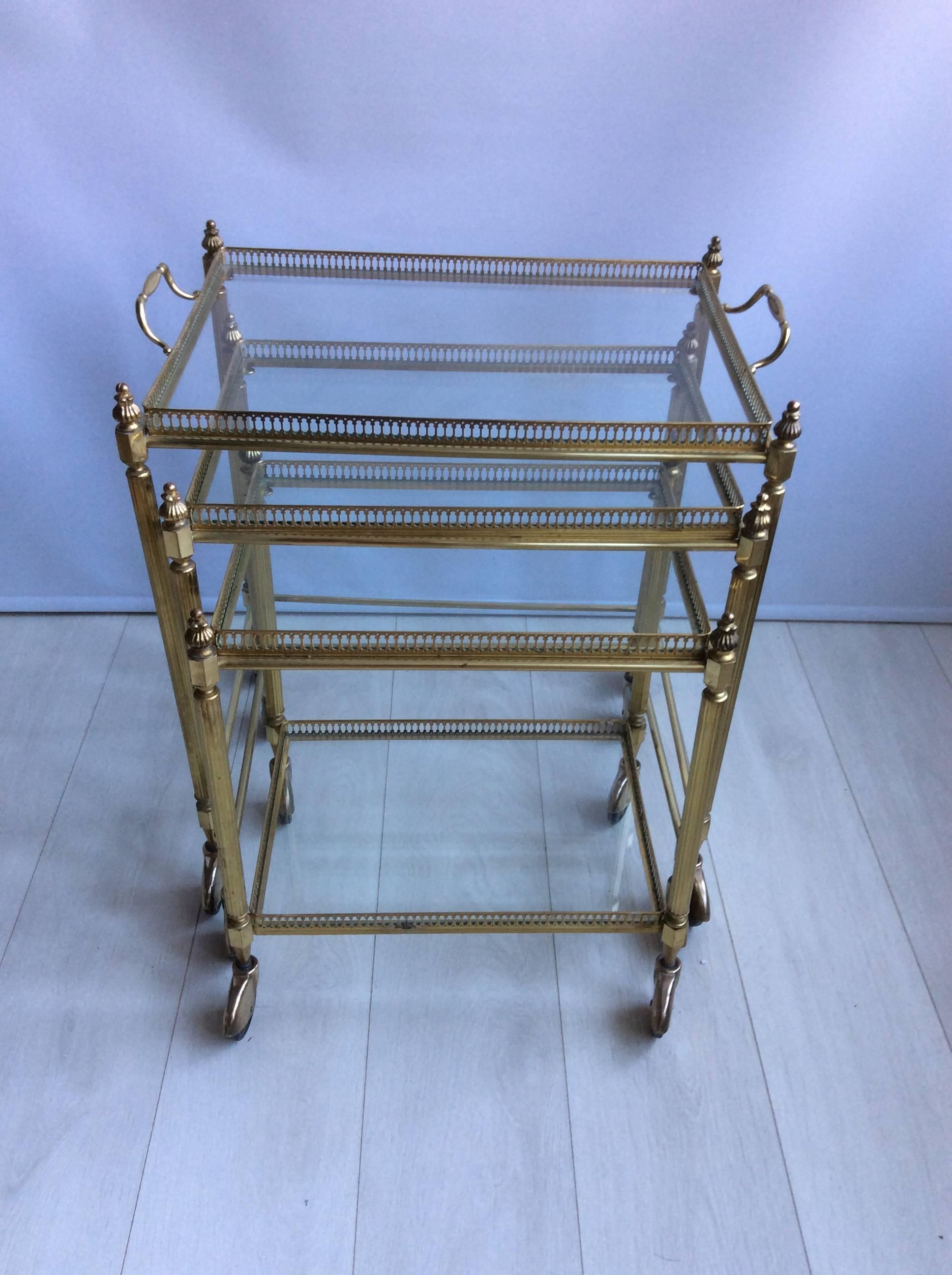 Nest of French Brass Trolleys or Bar Cart For Sale 1