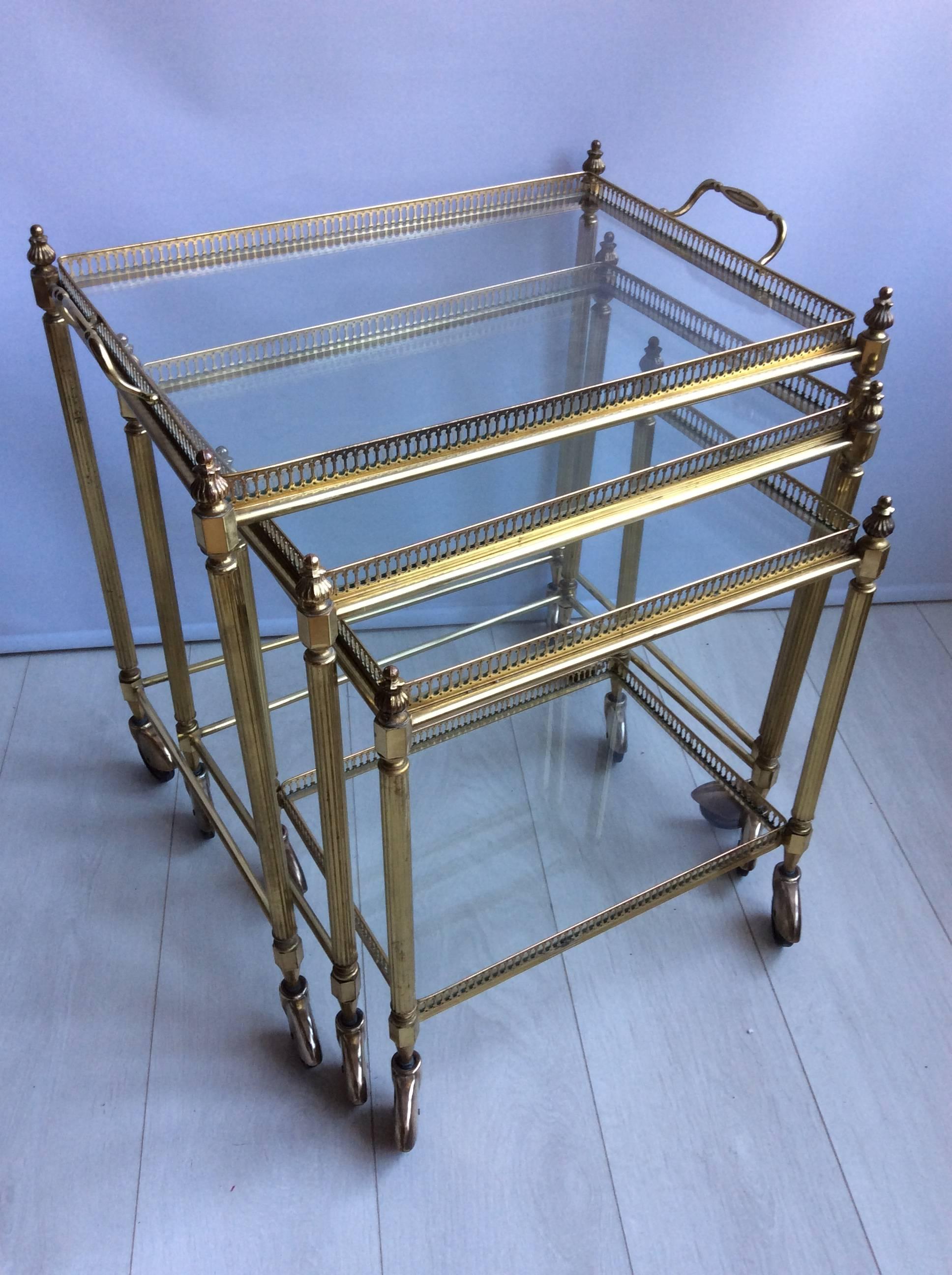 Nest of French Brass Trolleys or Bar Cart For Sale 2