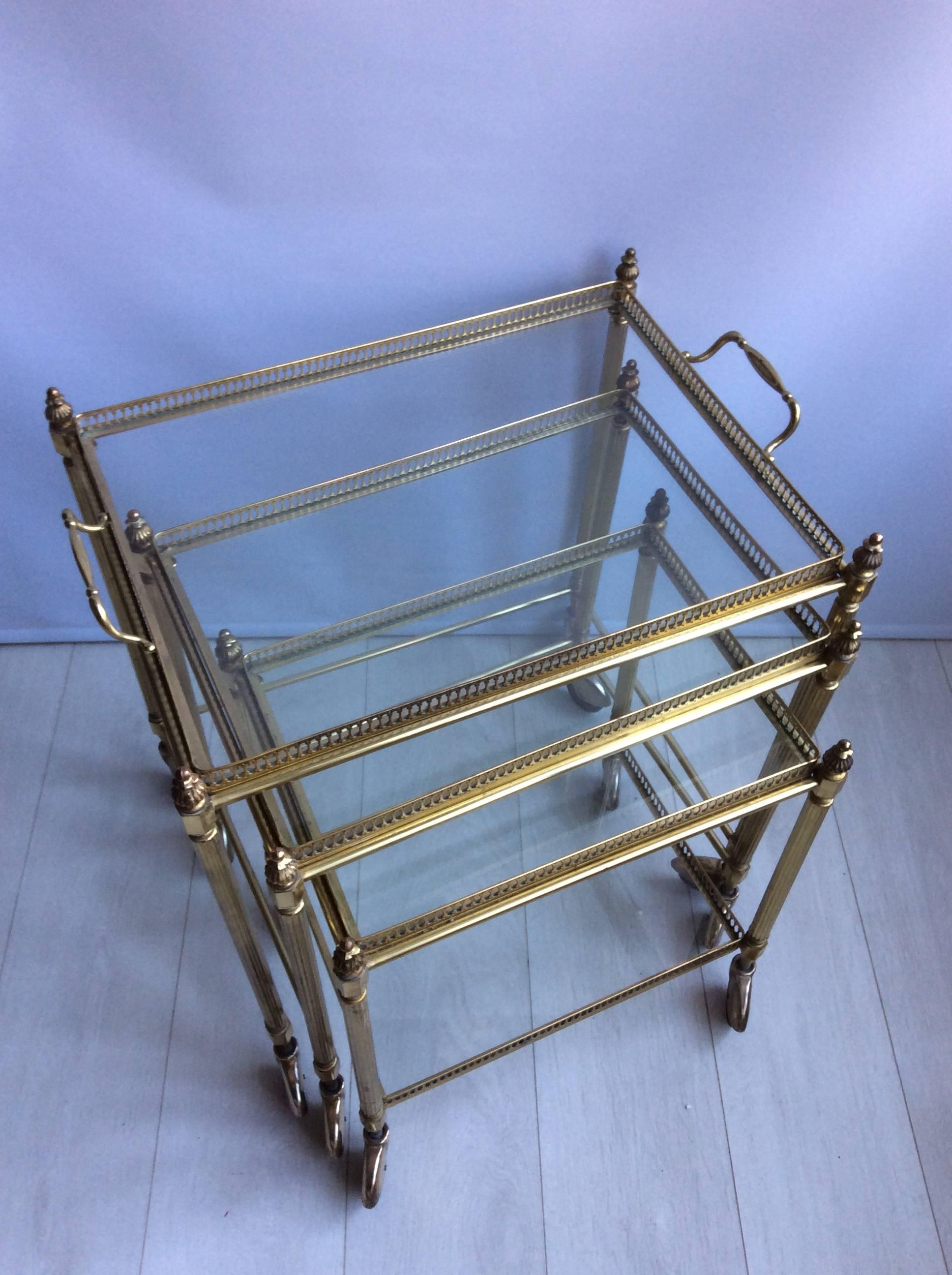 Nest of French Brass Trolleys or Bar Cart For Sale 3