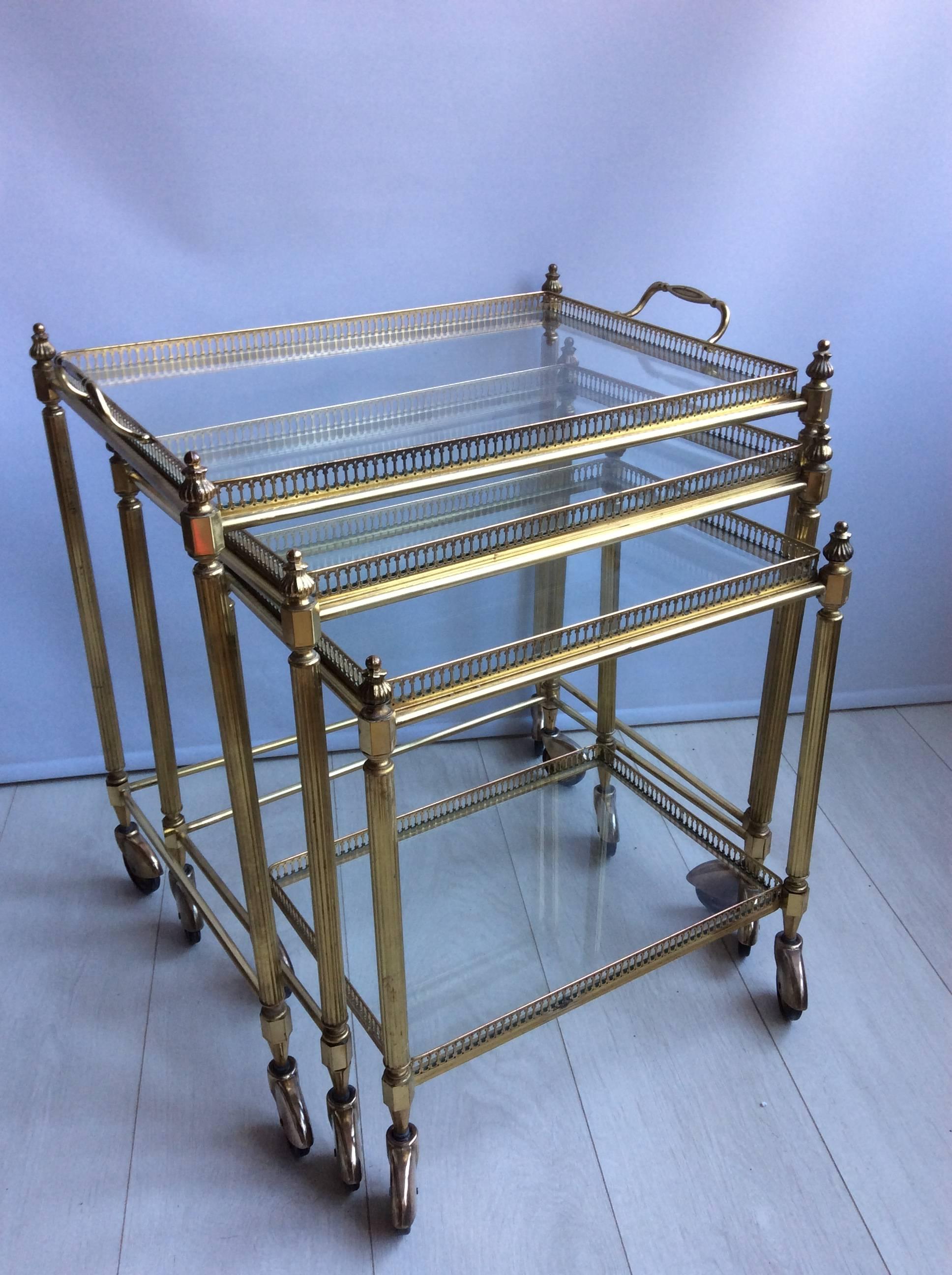 Nest of French Brass Trolleys or Bar Cart For Sale 4