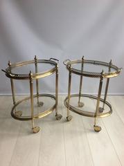 Pair of French Brass Oval Drinks Trolleys or Bar Cart