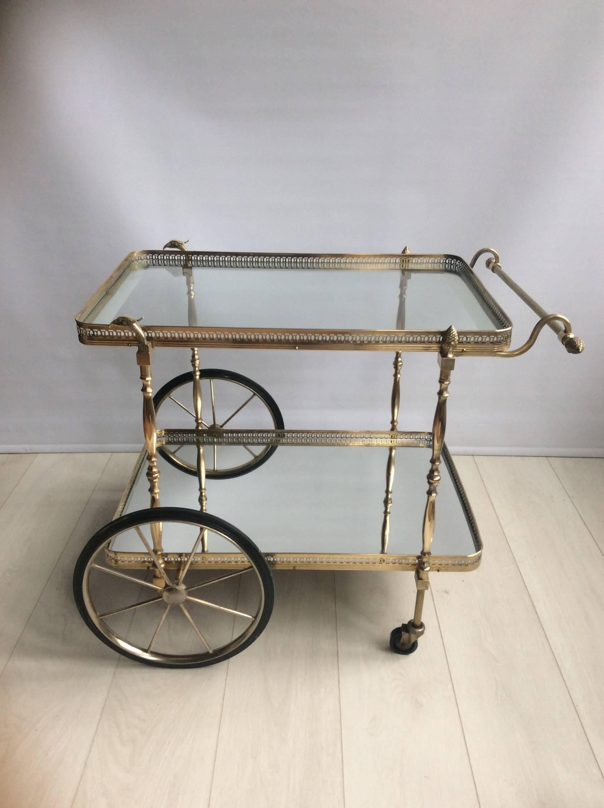 Decorative French Brass Drinks Trolley or Bar Cart In Fair Condition In West Sussex, GB