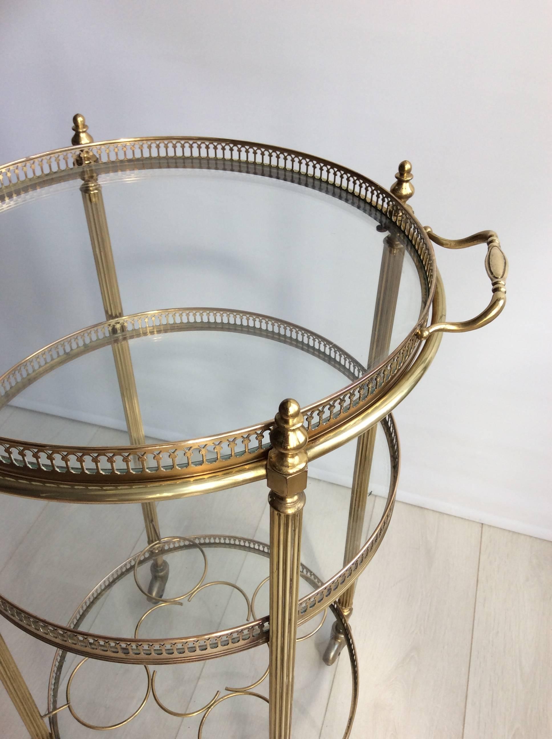 Circular Vintage French Brass Drinks Trolley or Cart In Good Condition In West Sussex, GB