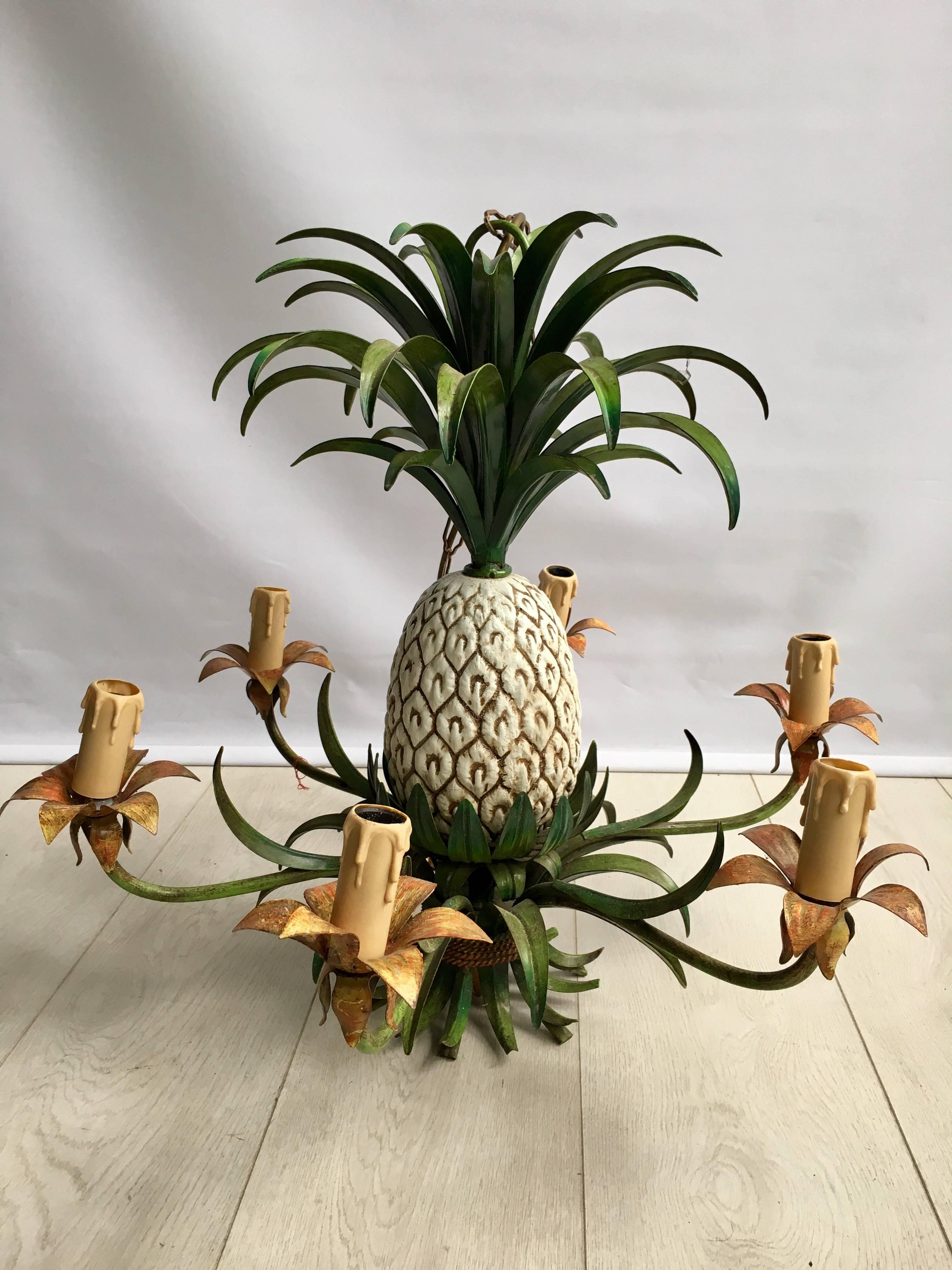 Vintage French Tole Pineapple Chandelier 2