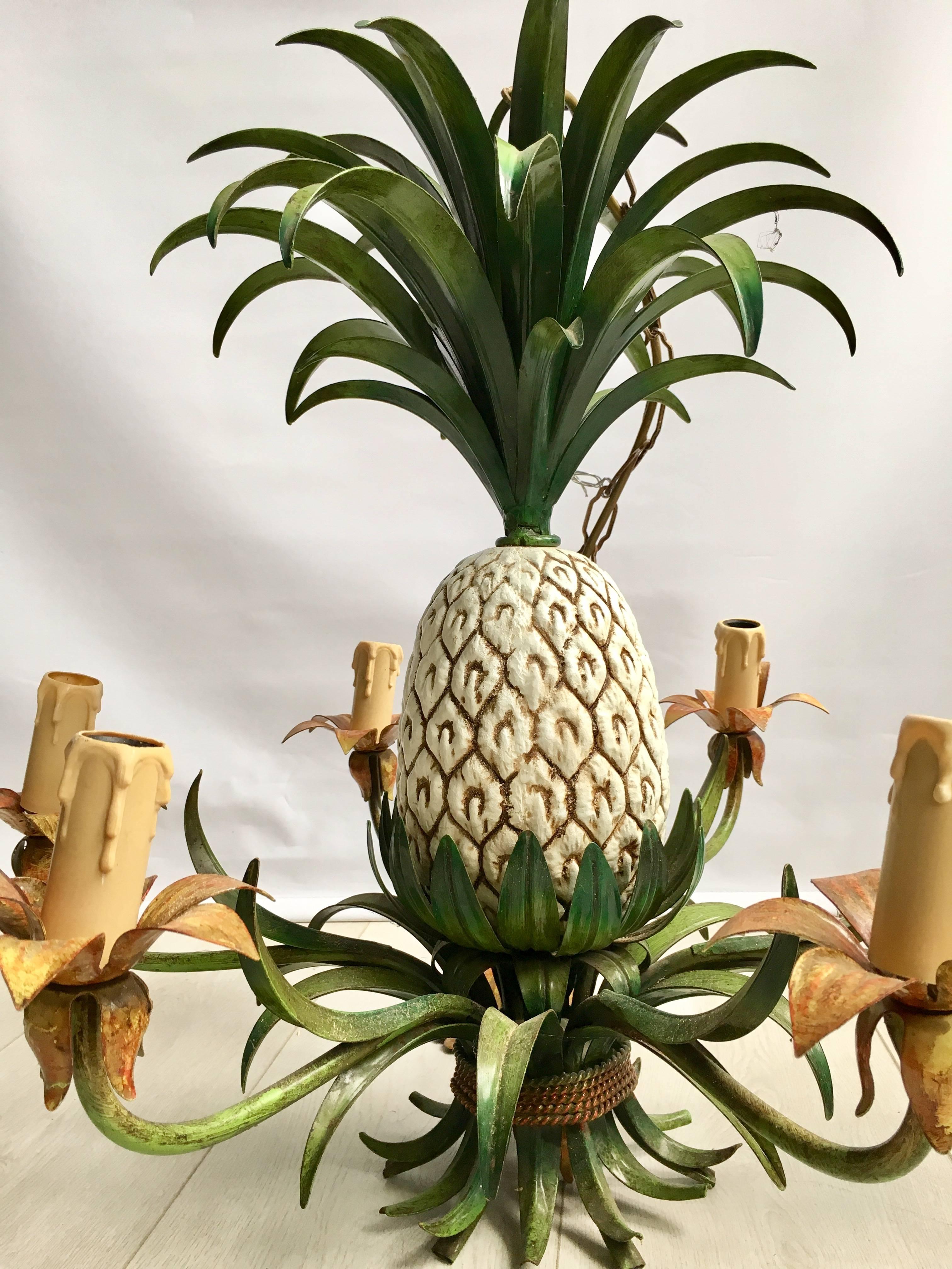 Mid-20th Century Vintage French Tole Pineapple Chandelier
