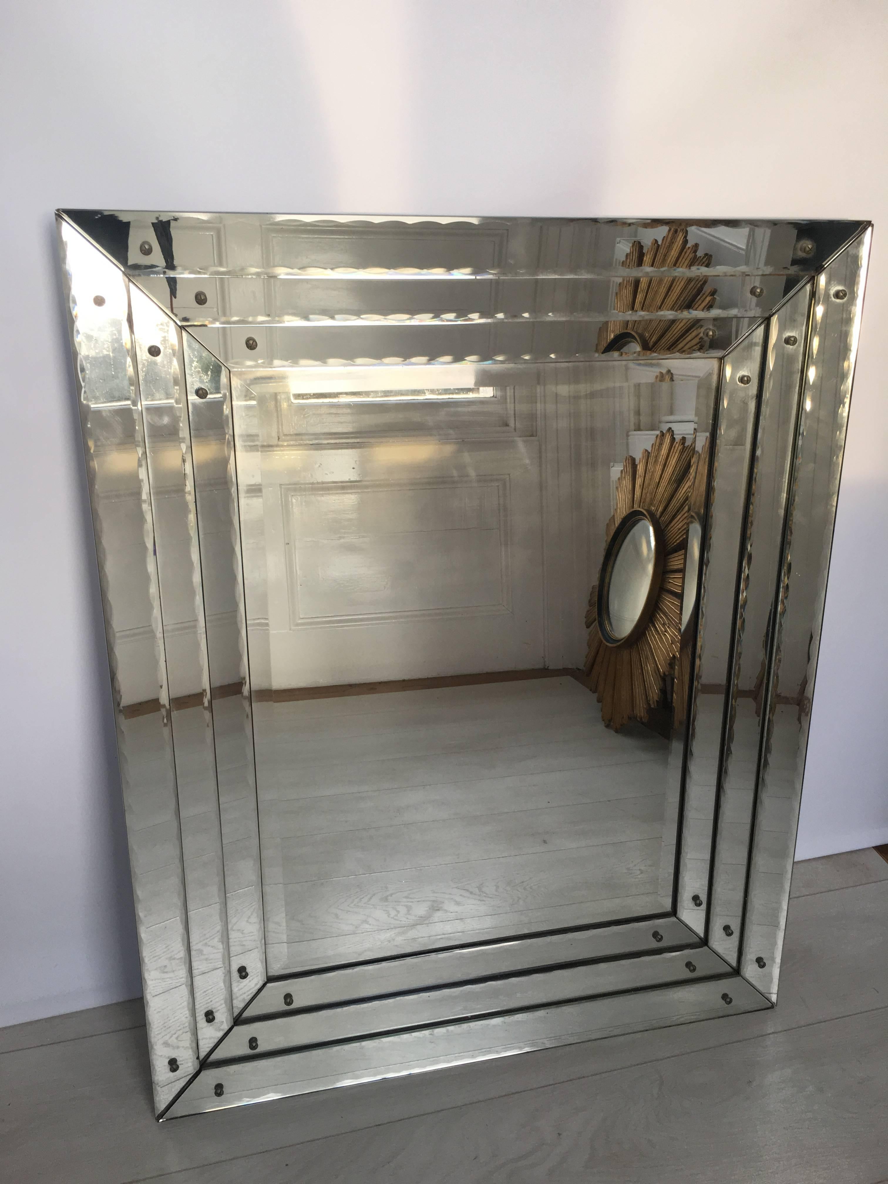 Beautiful Vintage French Mirrored Edge Mirror For Sale 2