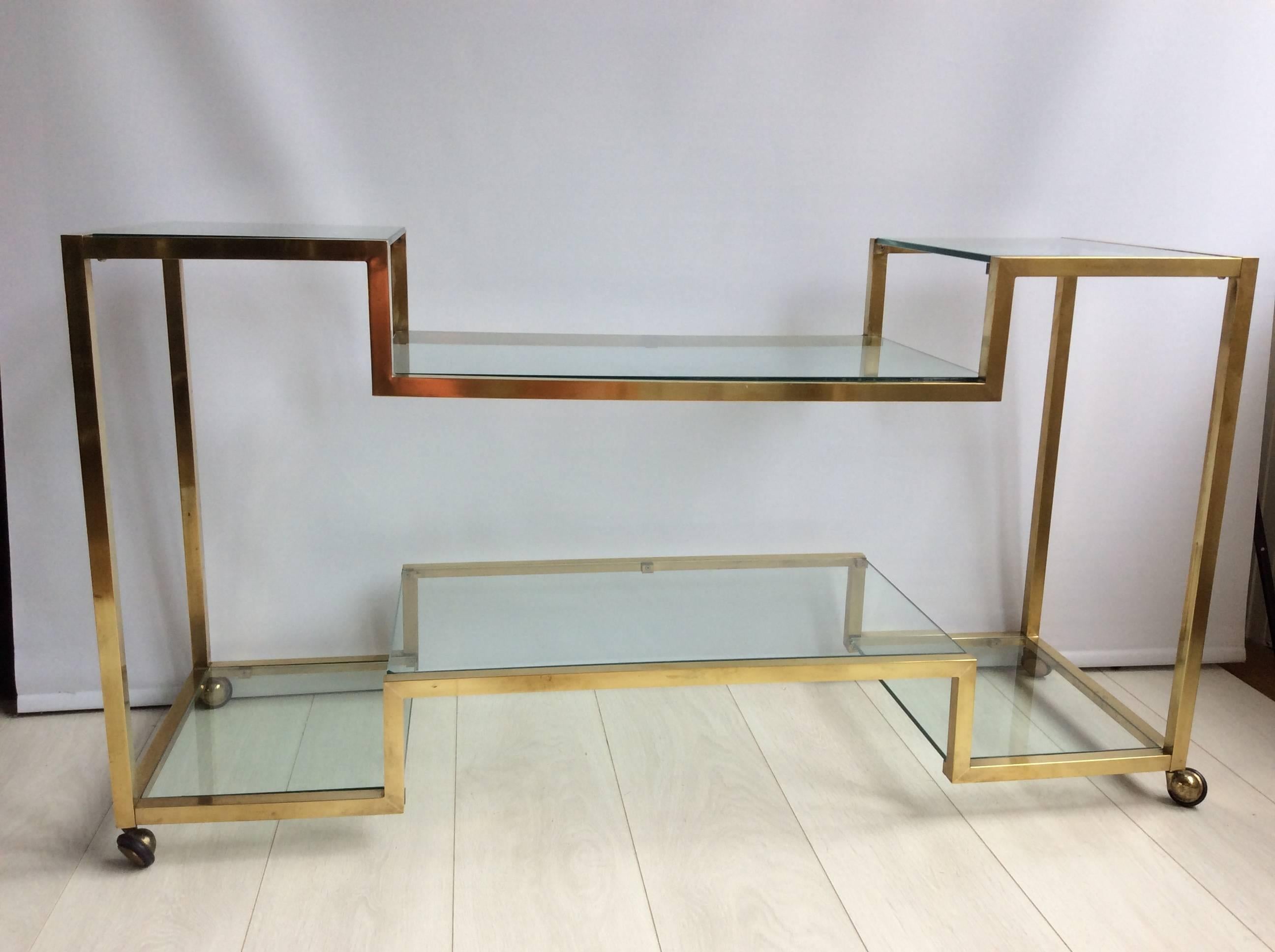 20th Century Italian Brass and Glass Console Table